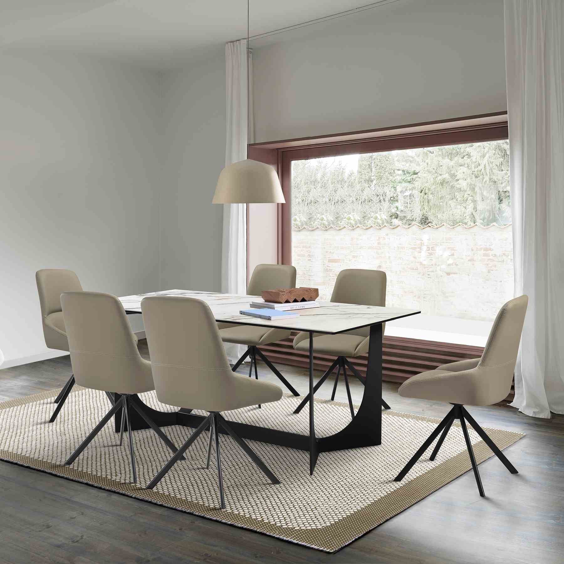 Esme Maverick 7 Piece Dining Set with Taupe Gray Faux Leather Chairs - Image 10