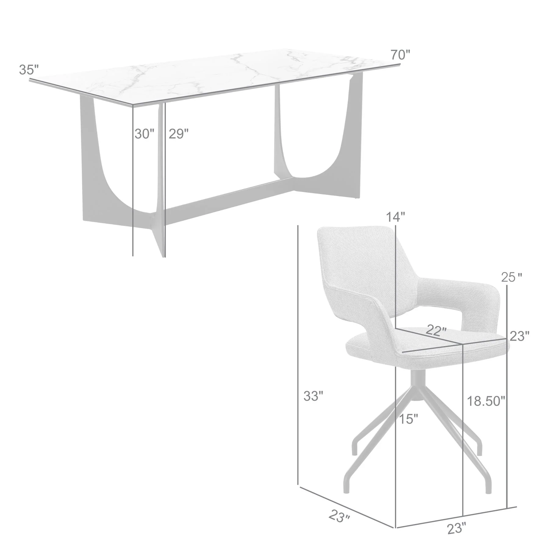 Esme Penny 7 Piece Dining Set with Gray Fabric Chairs - Image 10