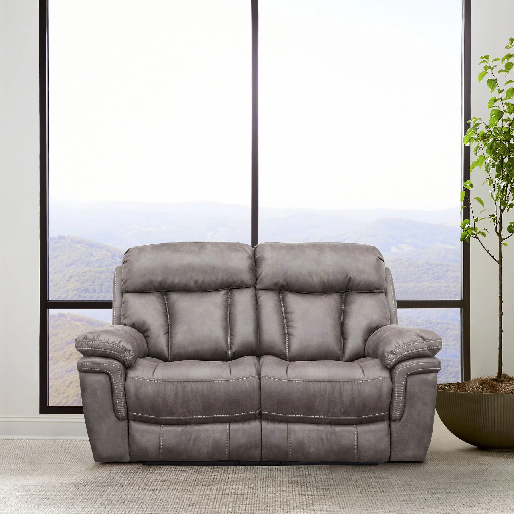 Estelle Power Loveseat in Gunmetal Fabric - Image 10