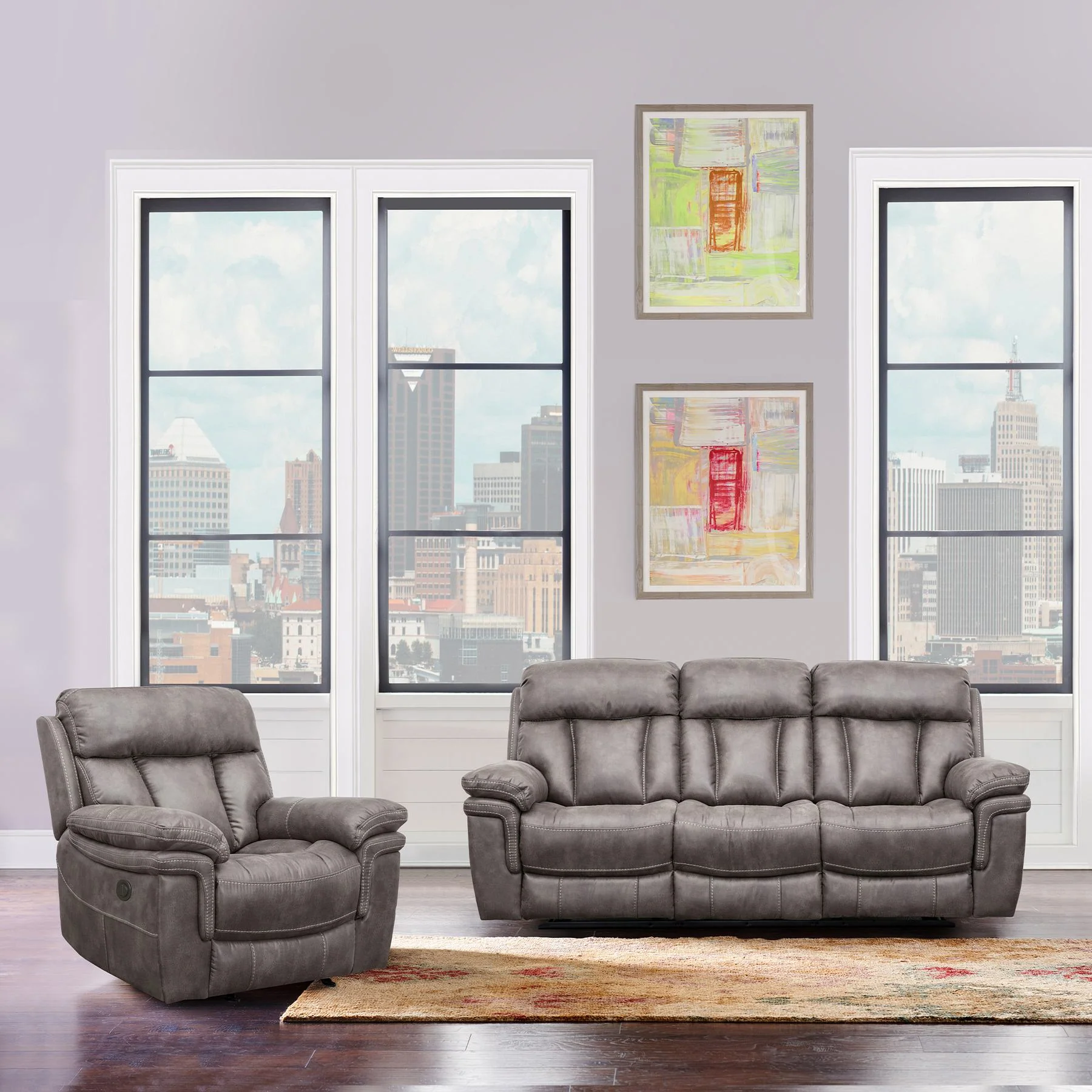 Estelle Power Reclining 2 Piece Sofa and Recliner Set in Gunmetal Fabric - Image 12