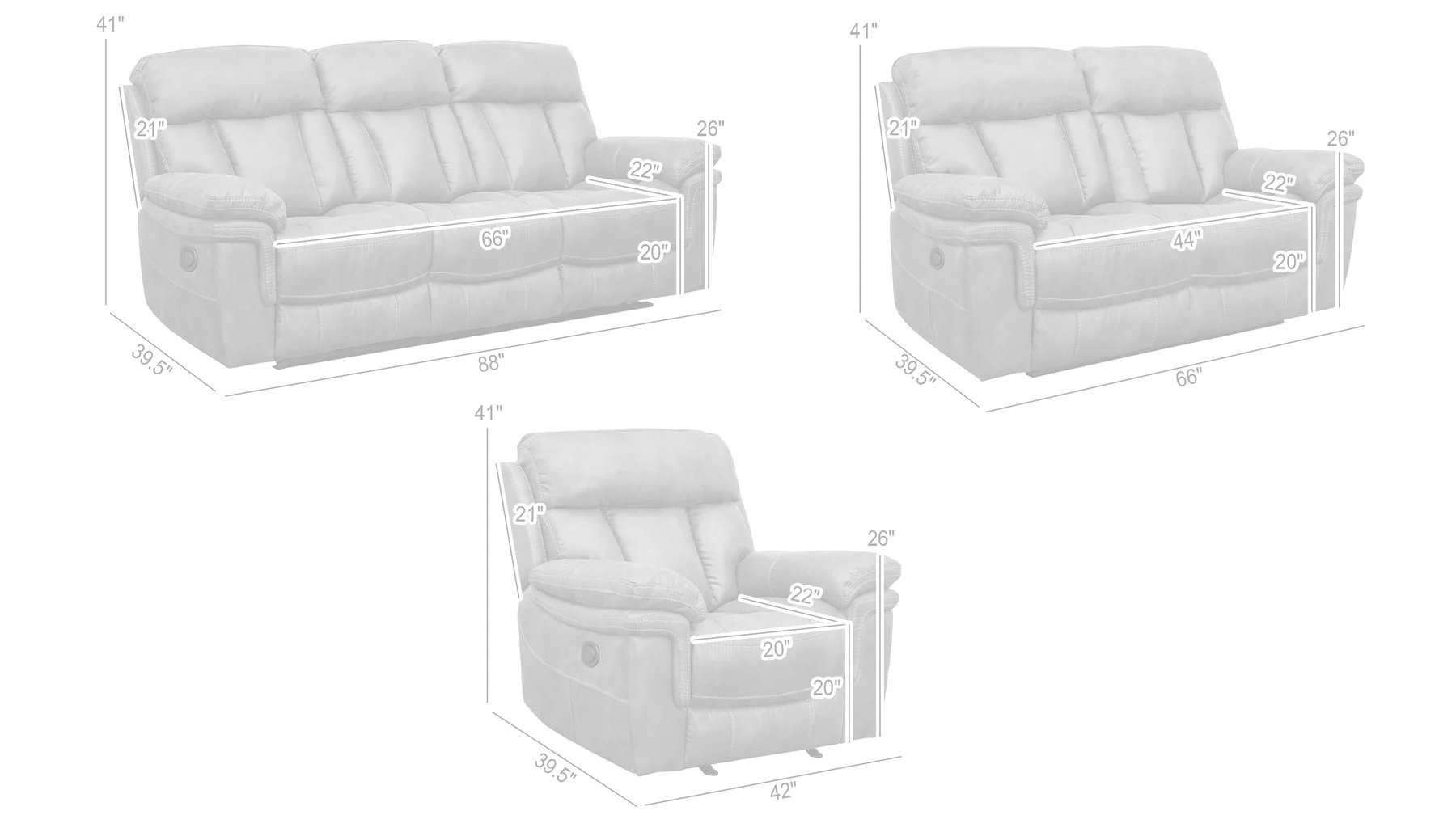 Estelle Power Reclining 3 Piece Living room Set in Gunmetal Fabric - Image 11