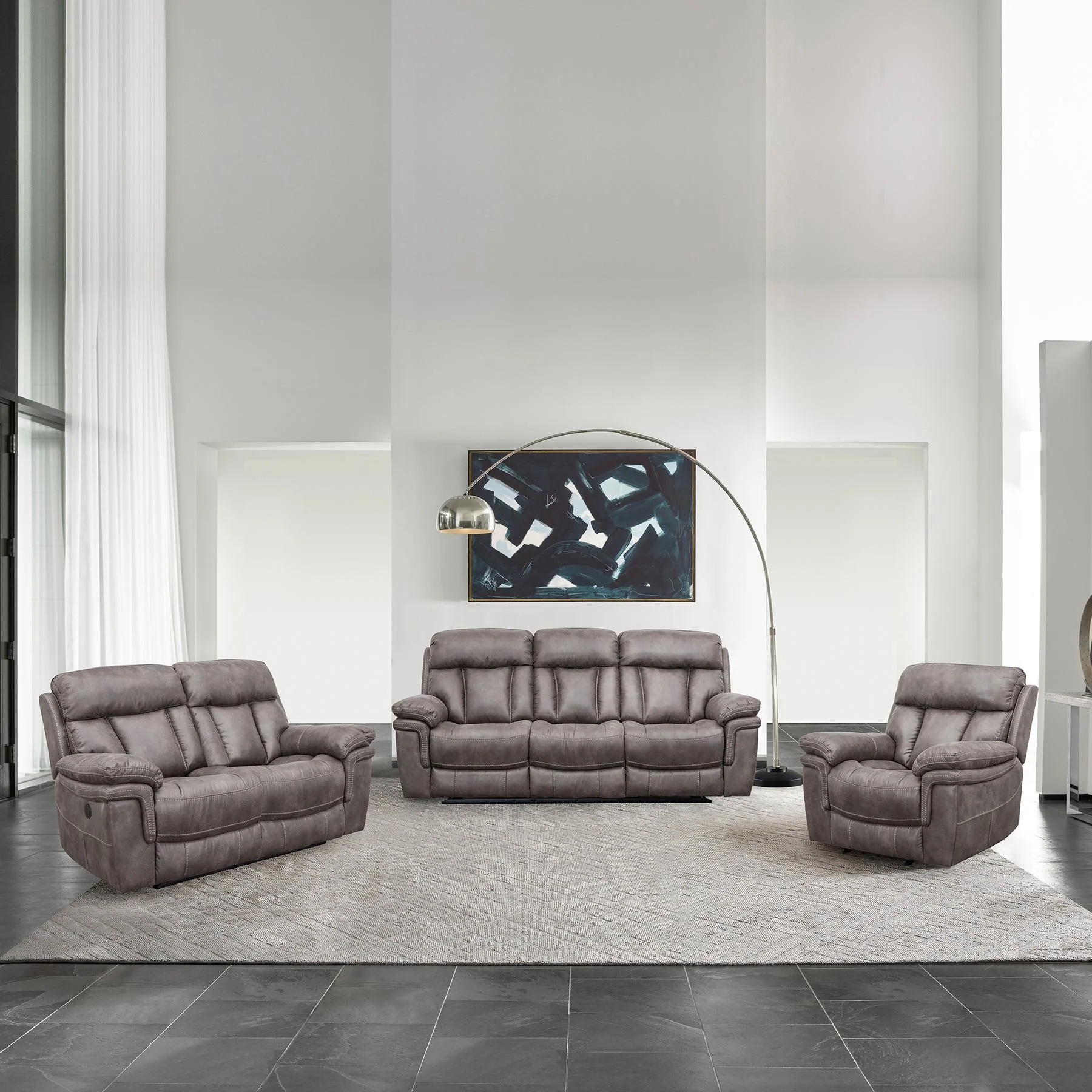 Estelle Power Reclining Sofa in Gunmetal Fabric - Image 11