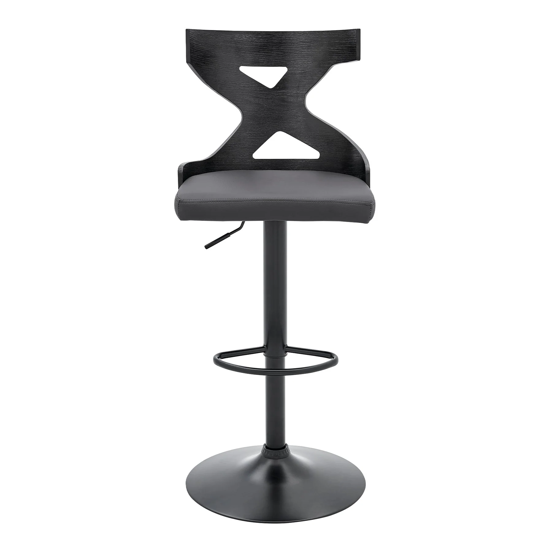 Etienne Adjustable Swivel Gray Faux Leather and Black Metal Bar Stool - Image 2