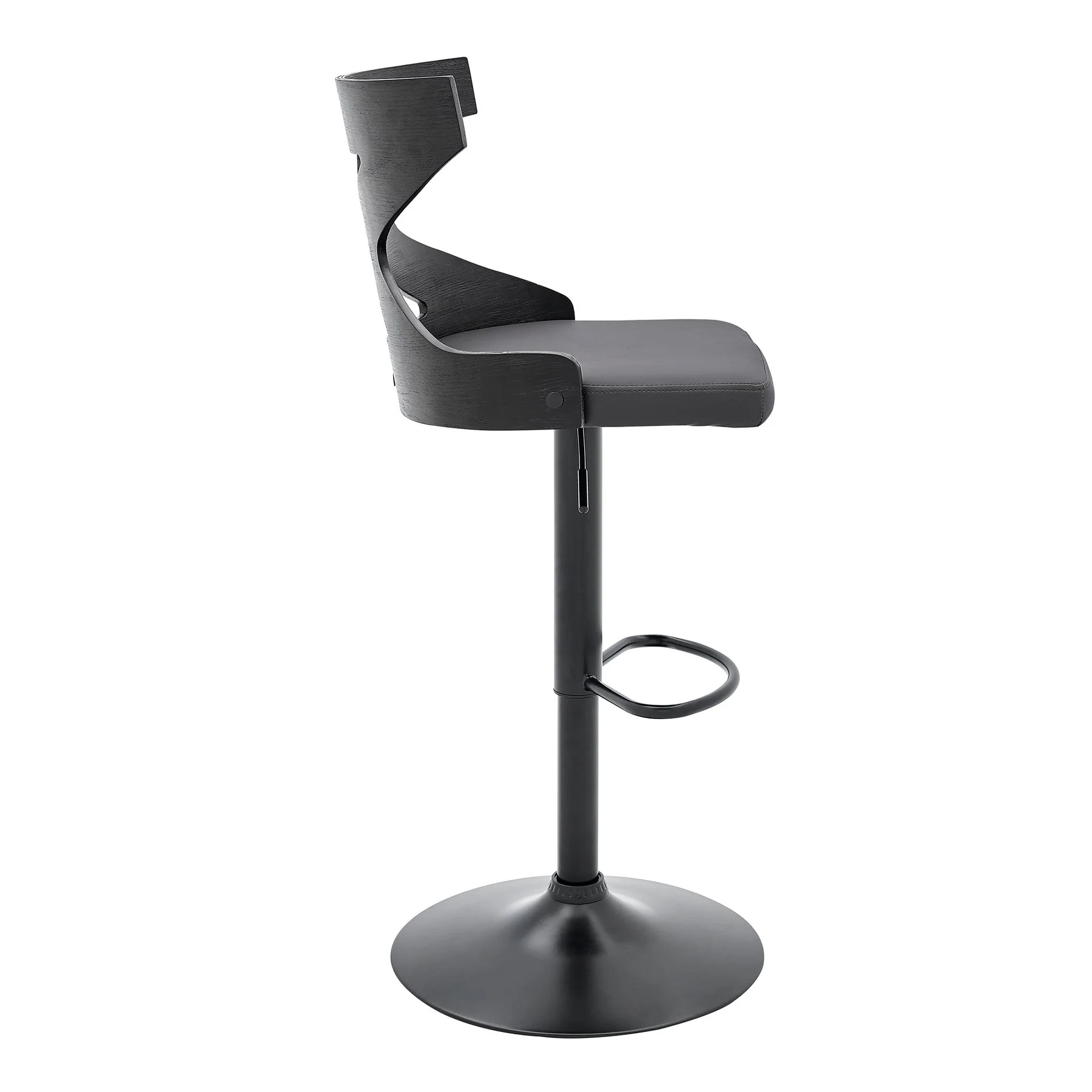 Etienne Adjustable Swivel Gray Faux Leather and Black Metal Bar Stool - Image 3