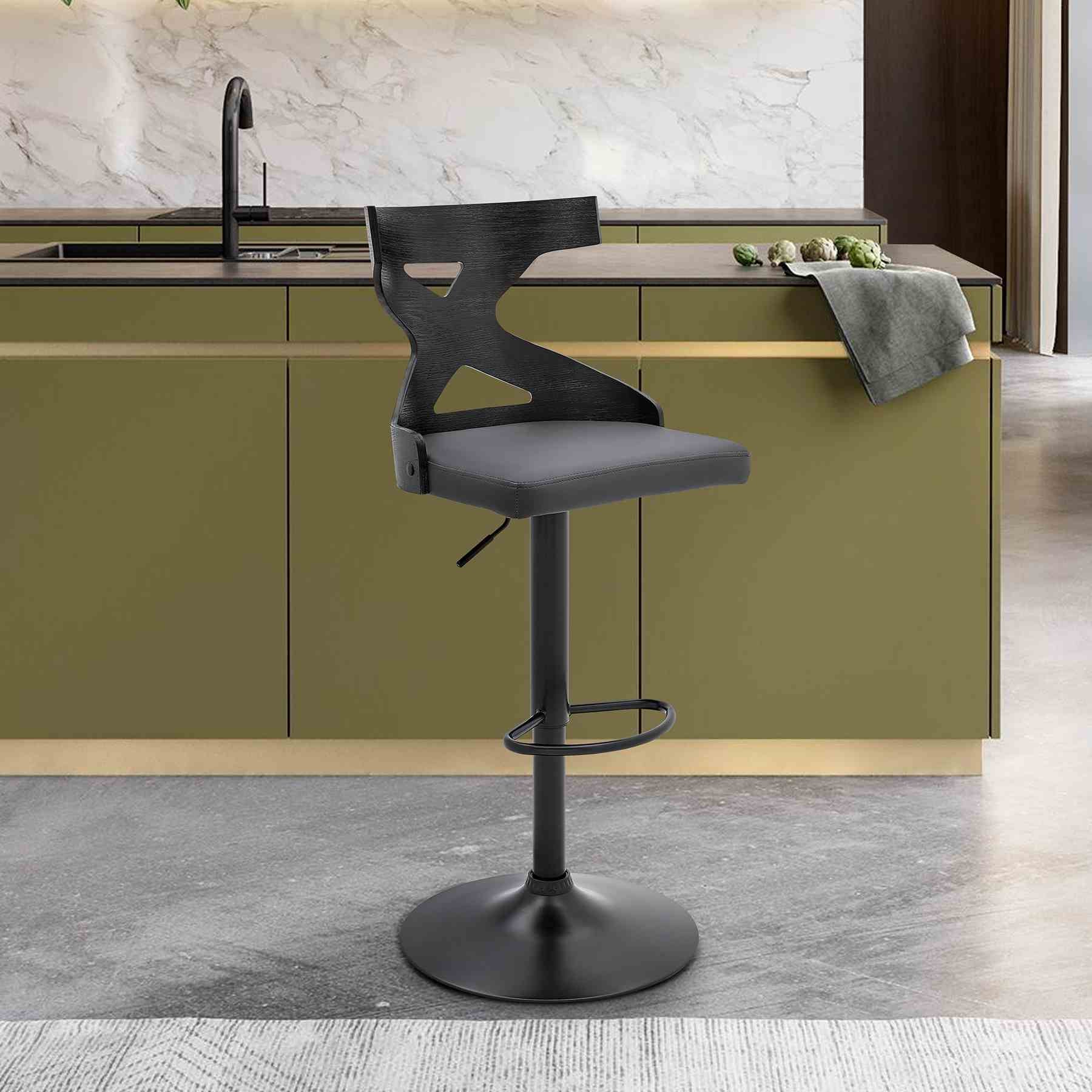 Etienne Adjustable Swivel Gray Faux Leather and Black Metal Bar Stool - Image 9