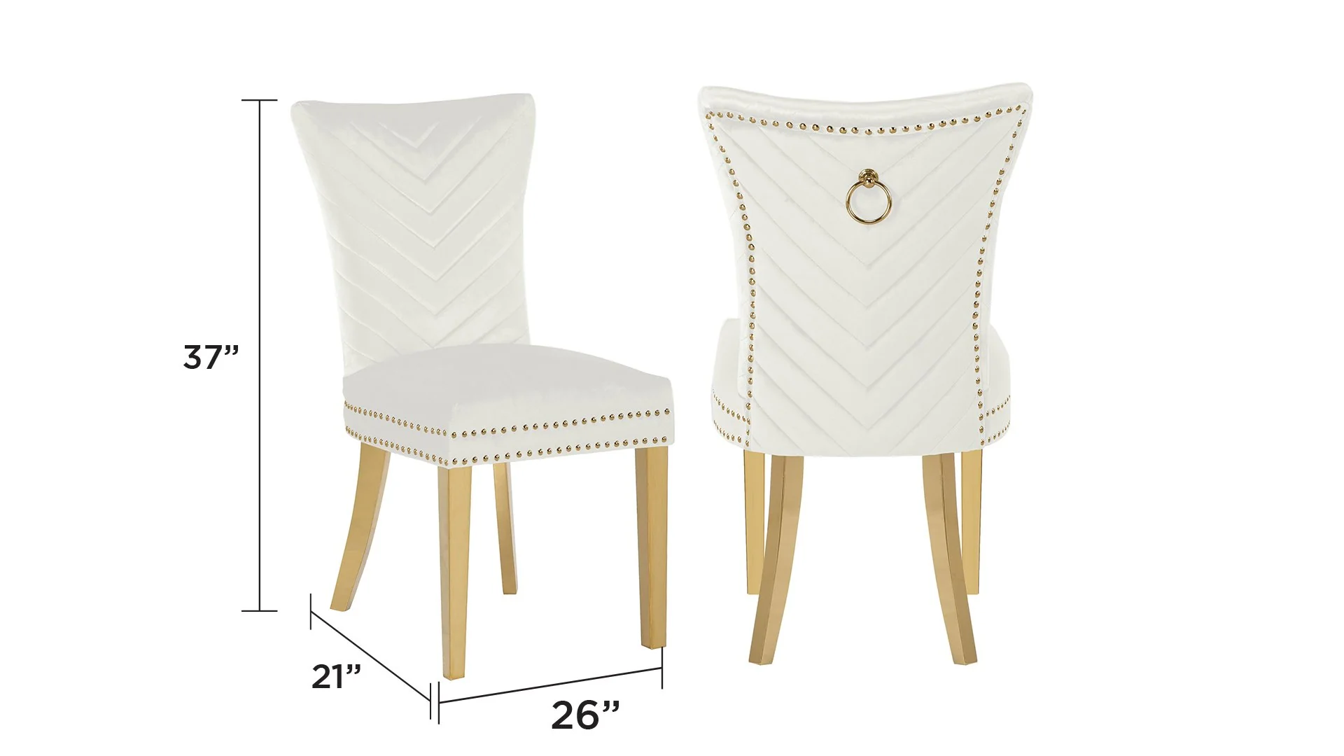 Eva Gold  Legs Chair Finish with Velvet Fabric in Beige - Image 2