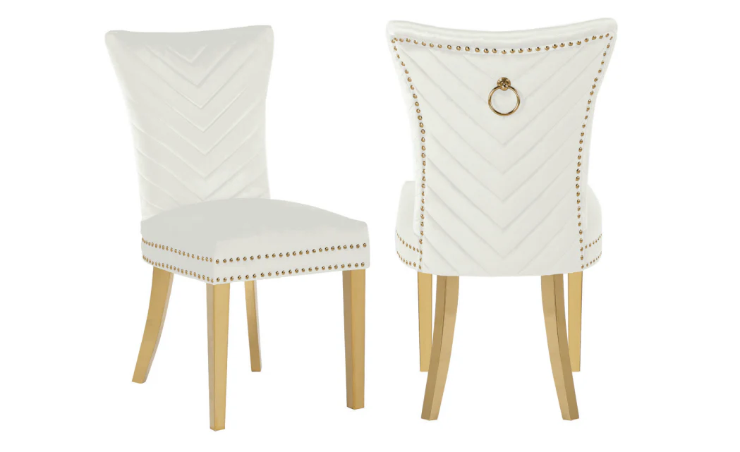 Eva Gold  Legs Chair Finish with Velvet Fabric in Beige - Image 6