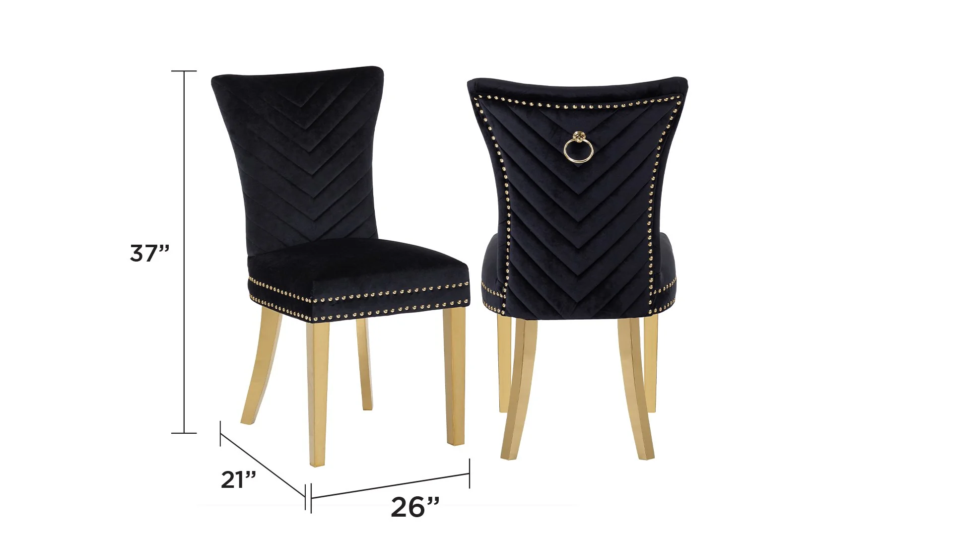 Eva Gold  Legs Chair Finish with Velvet Fabric in Black - Image 2
