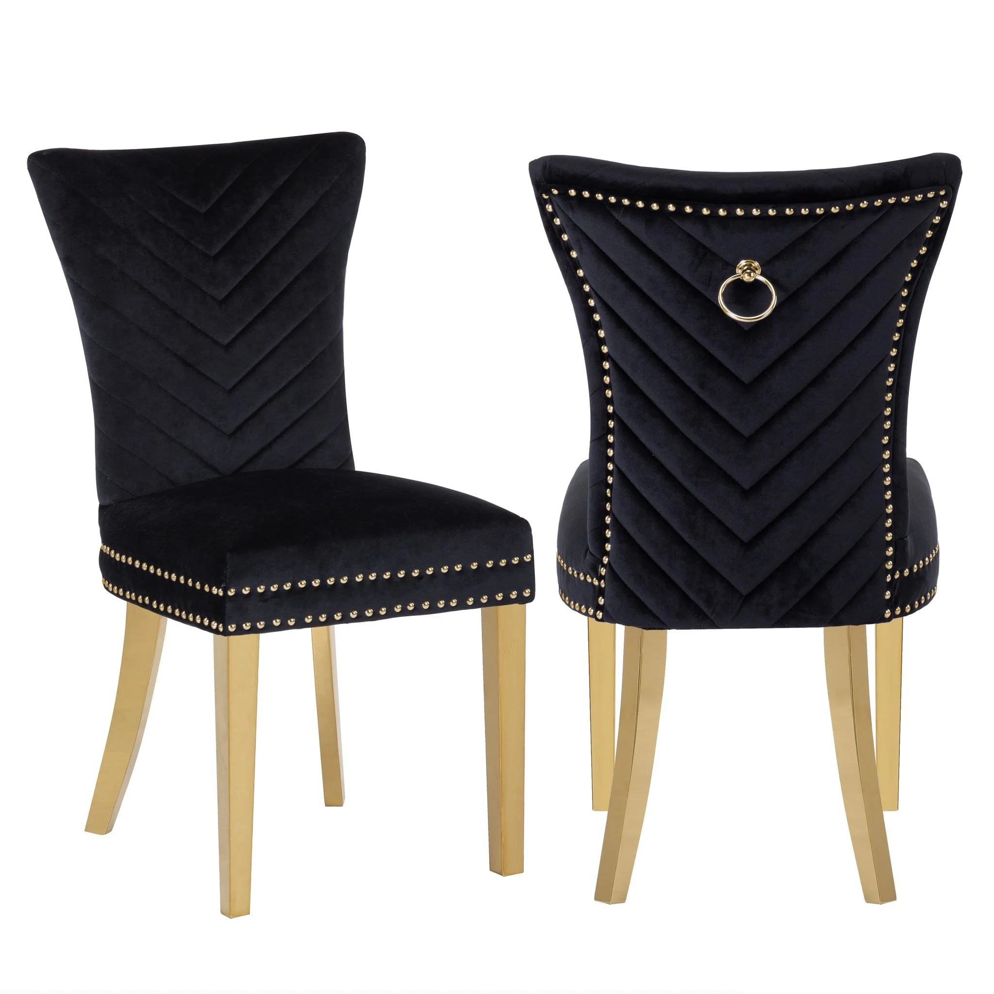 Eva Gold  Legs Chair Finish with Velvet Fabric in Black - Image 8
