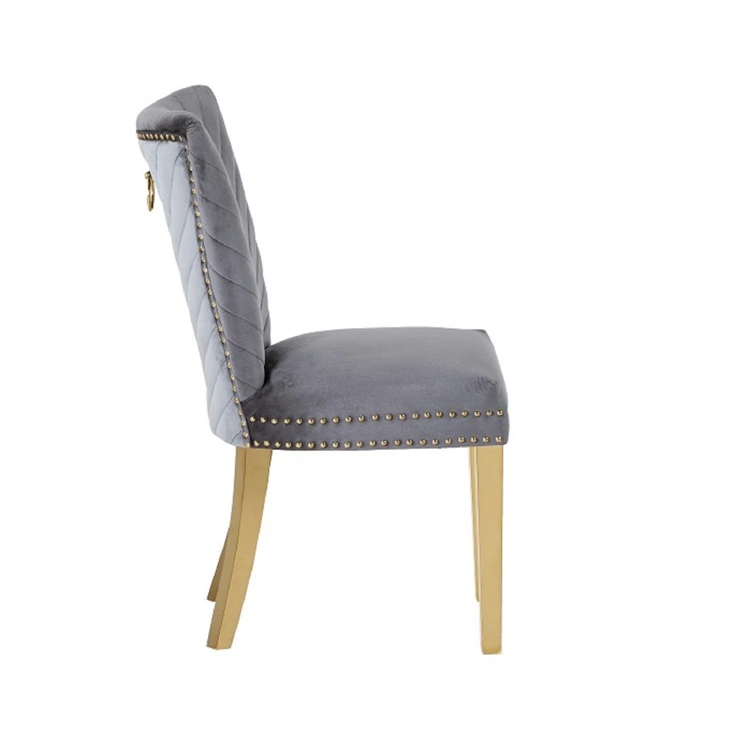 Eva Gold  Legs Chair Finish with Velvet Fabric in Drak Gray - Image 4