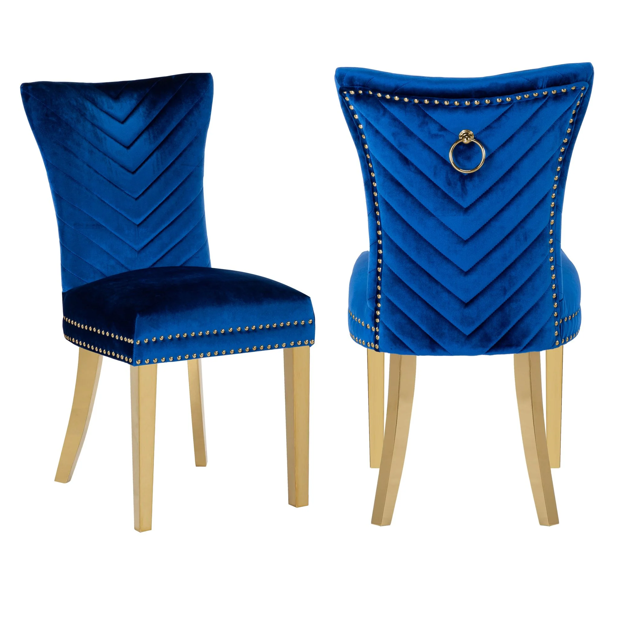 Eva Gold  Legs Chair Finish with Velvet Fabric in Navy - Image 6