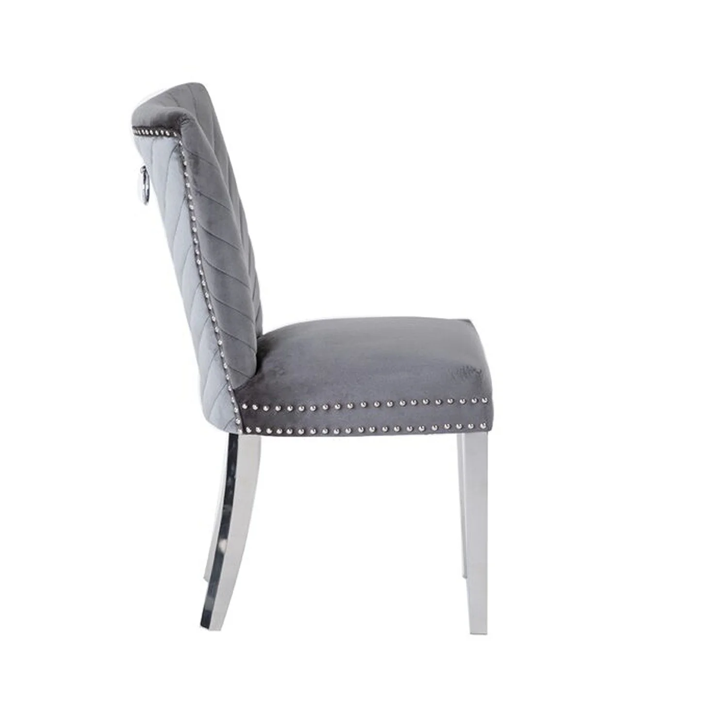 Eva Stainless Steel Legs Chair Finish with Velvet Fabric in Drak Gray - Image 4
