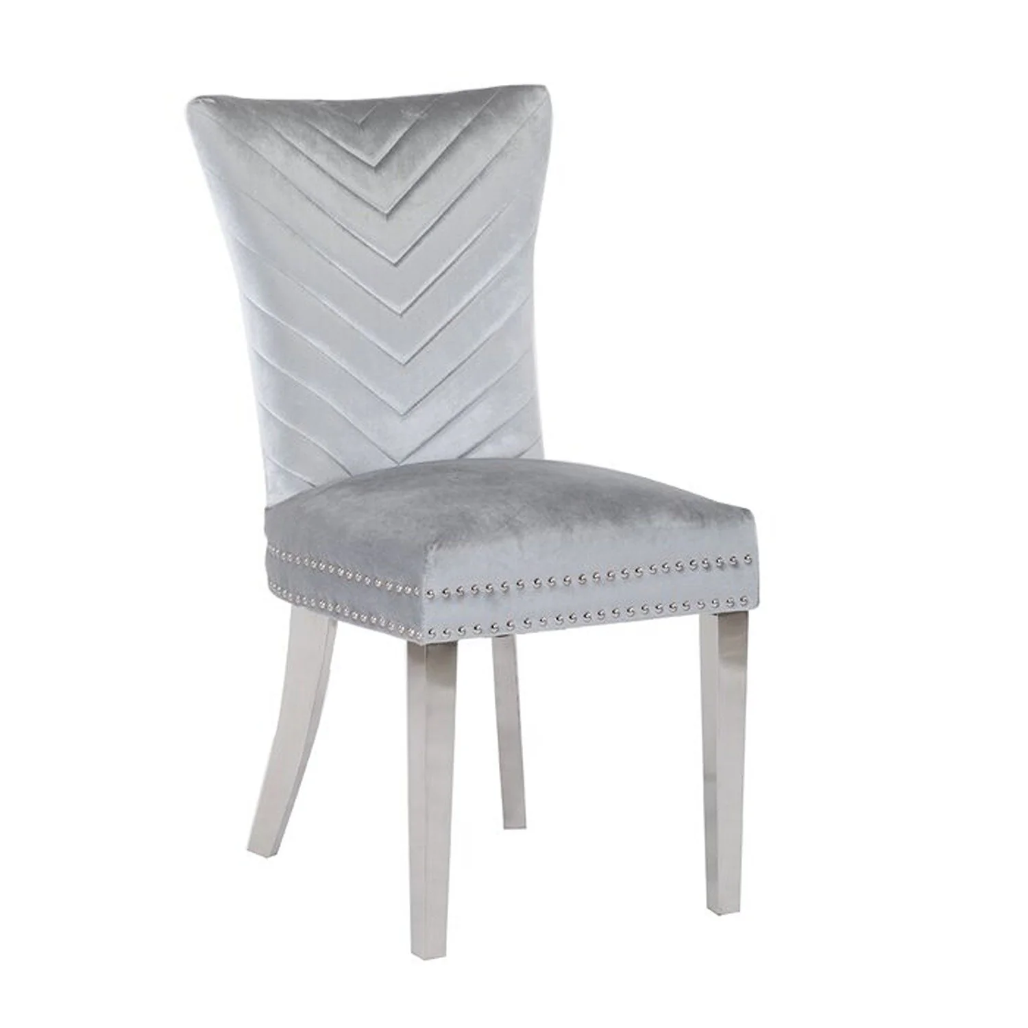 Eva Stainless Steel Legs Chair Finish with Velvet Fabric in Light gray - Image 3