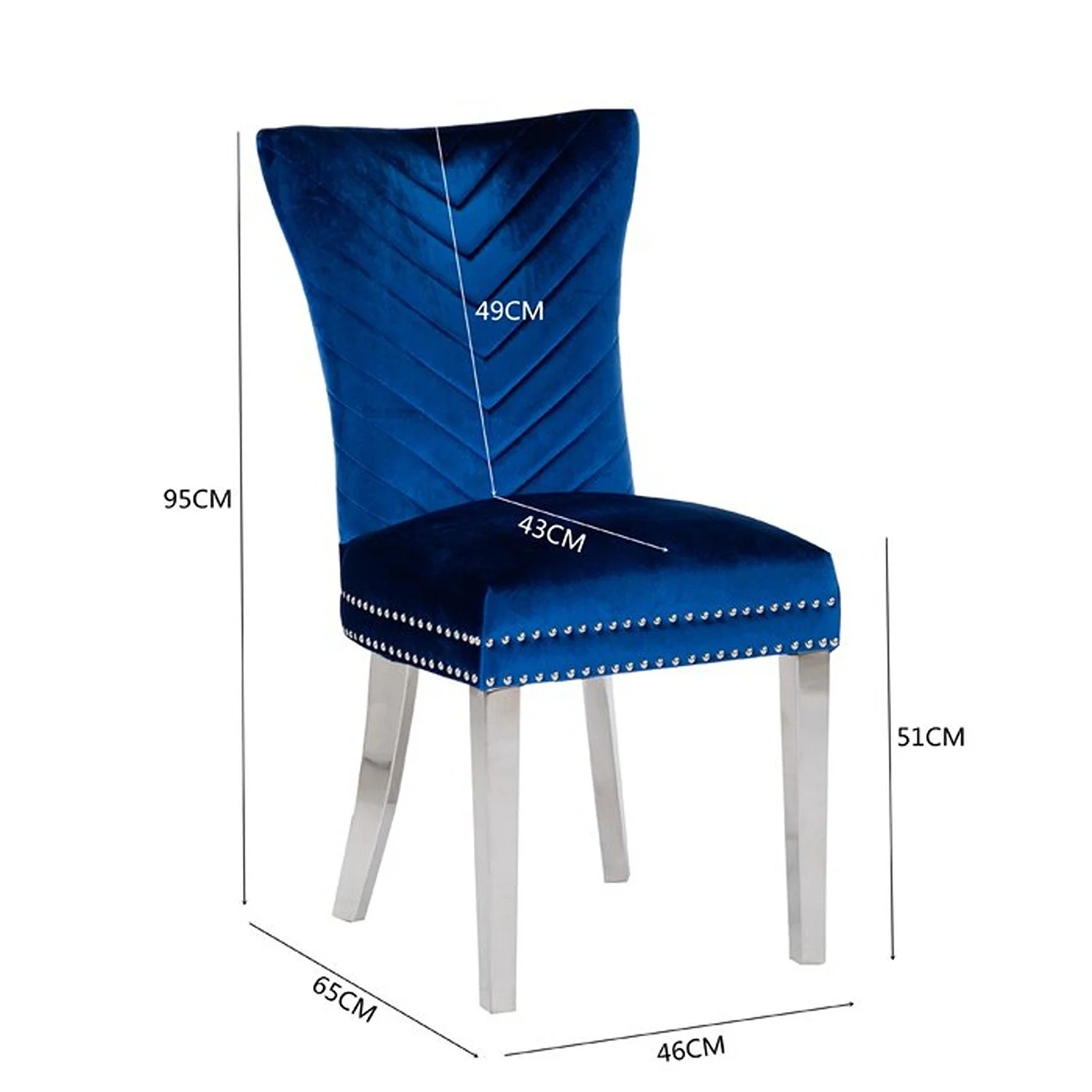 Eva Stainless Steel Legs Chair Finish with Velvet Fabric in Navy - Image 3