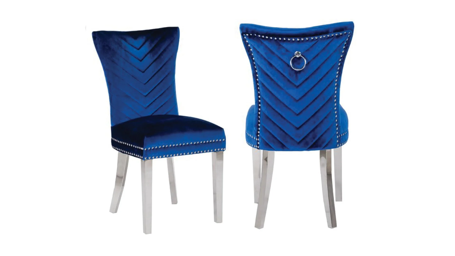 Eva Stainless Steel Legs Chair Finish with Velvet Fabric in Navy - Image 7