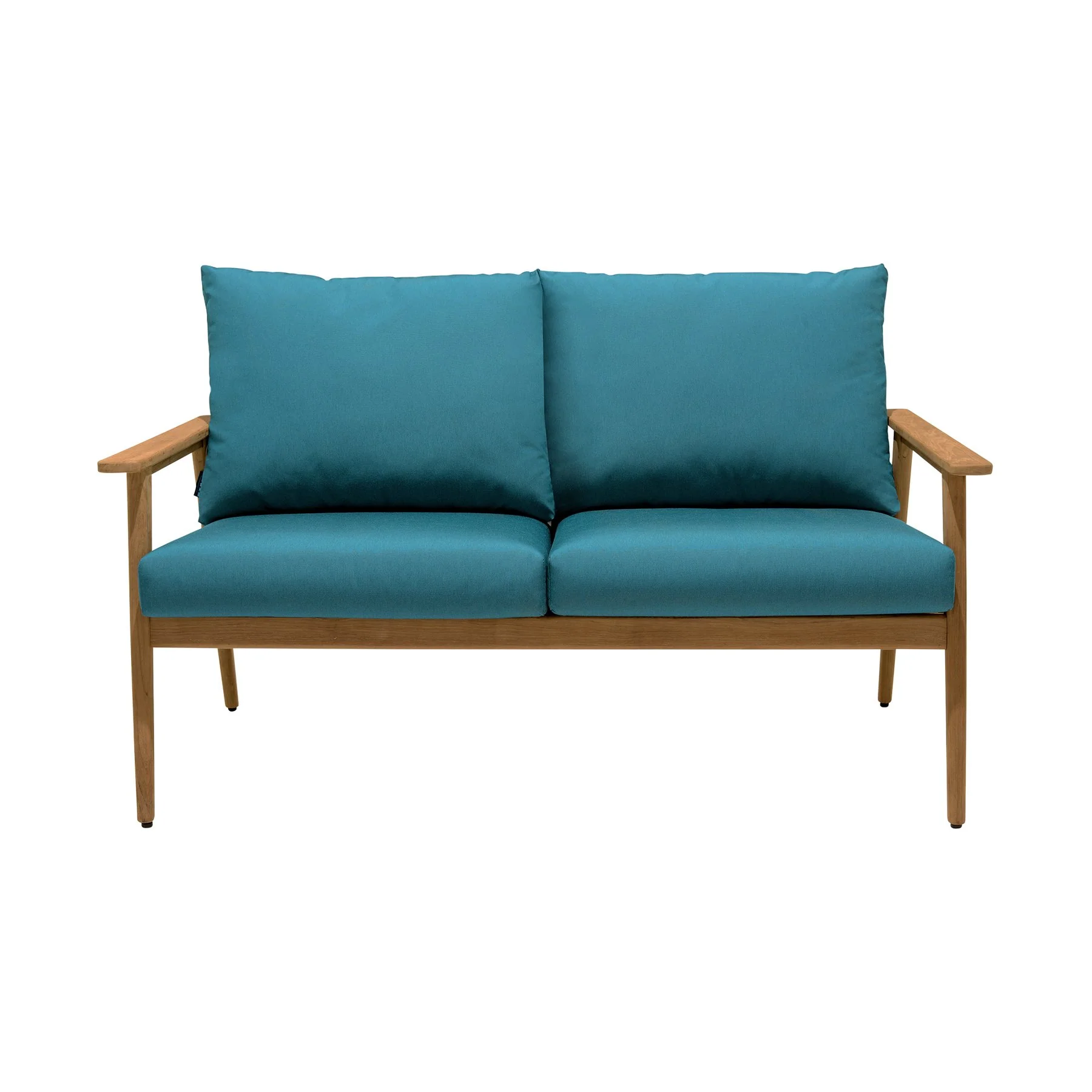 Eve Outdoor 4 Piece Teak Wood Sofa Seating Set with Teal Olefin - Image 3
