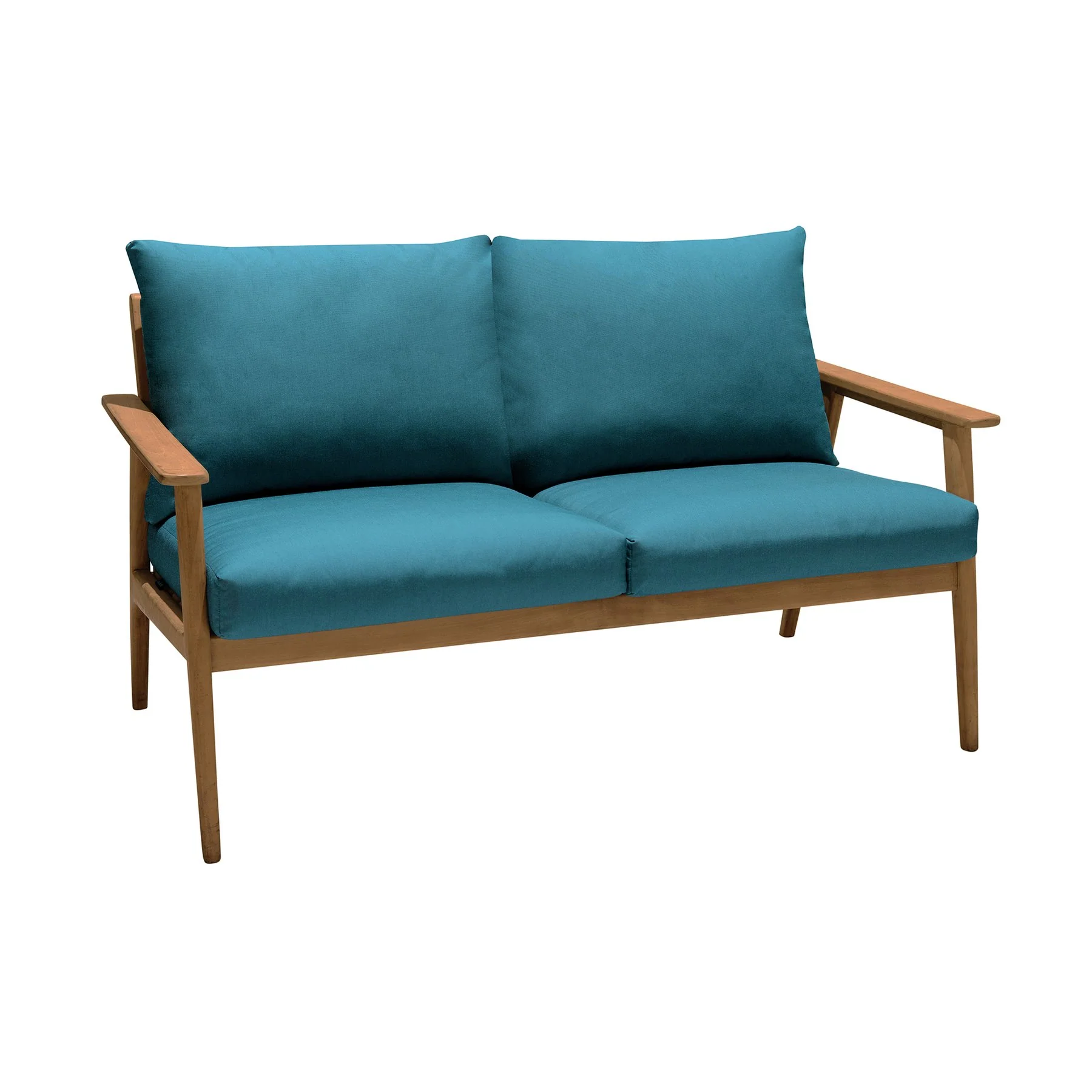 Eve Outdoor Teak Wood Sofa with Teal Olefin - Image 2