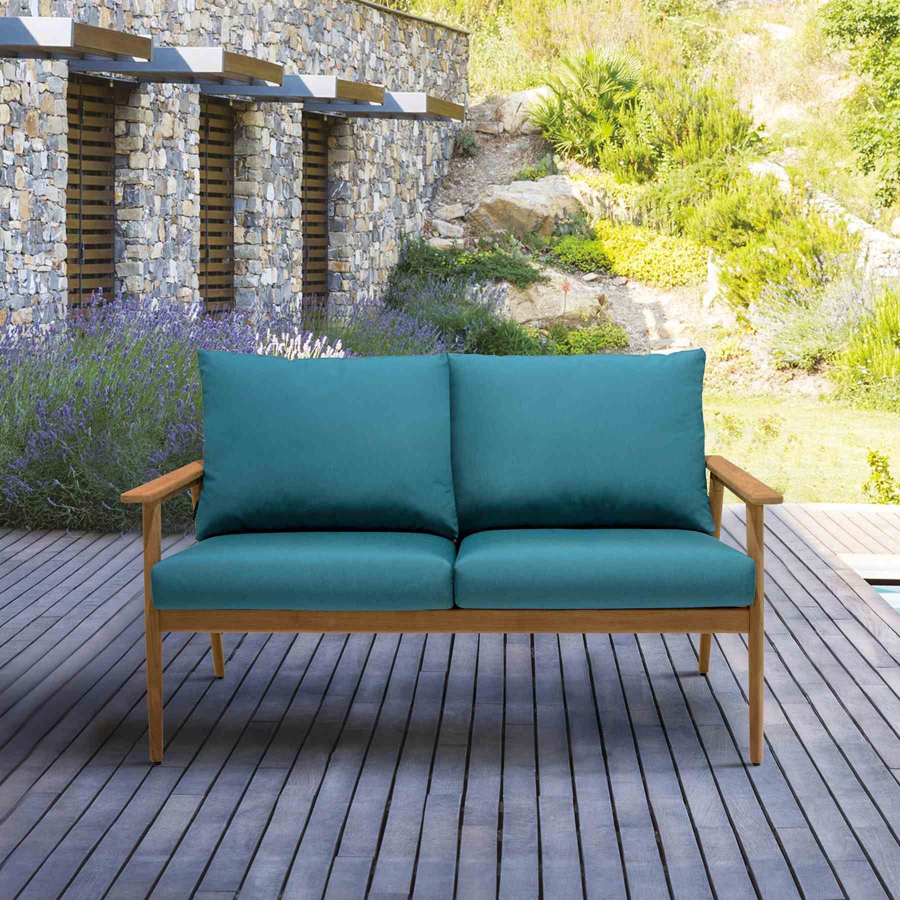 Eve Outdoor Teak Wood Sofa with Teal Olefin - Image 6