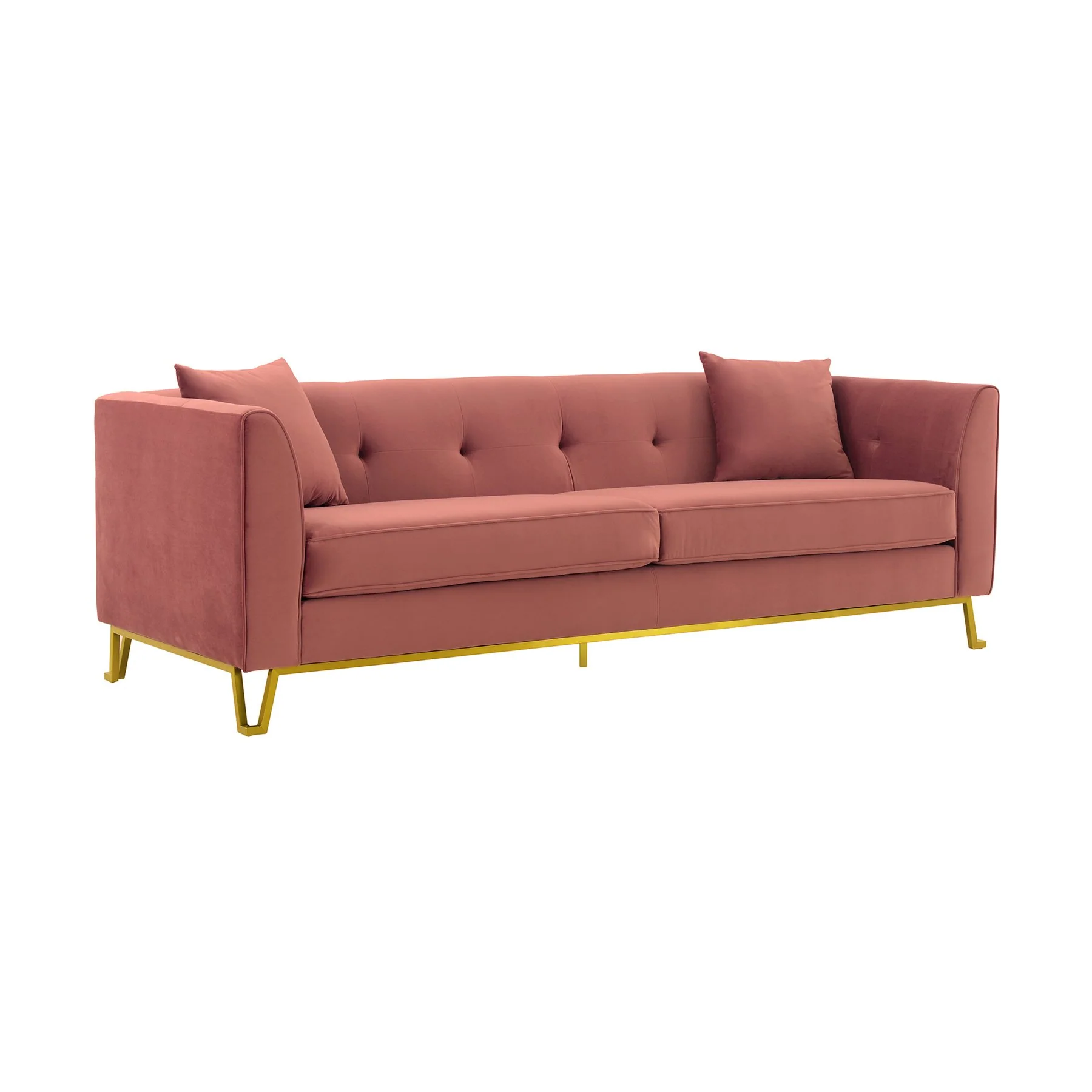 Everest 90" Blush Fabric Upholstered Sofa with Brushed Gold Legs - Image 2