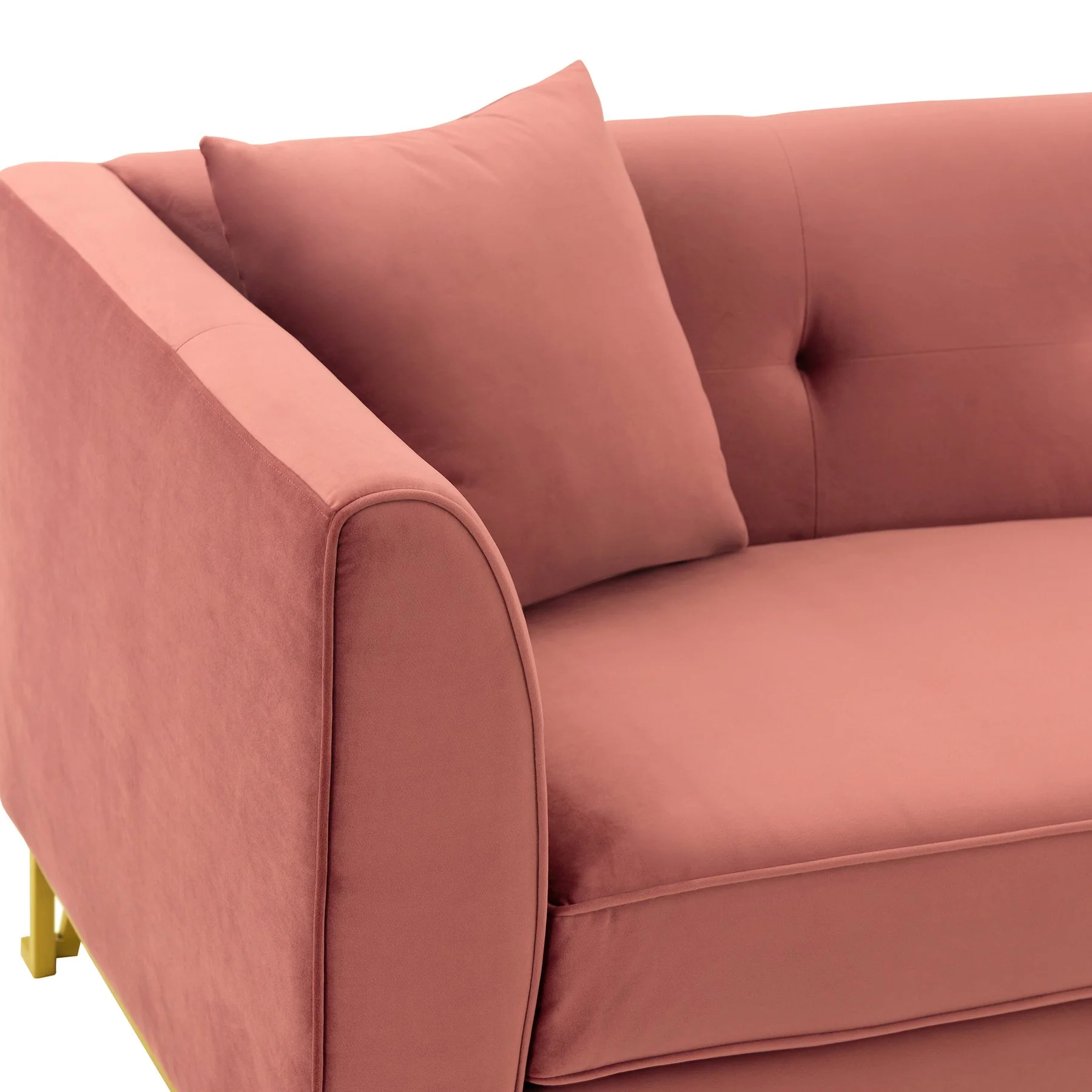 Everest 90" Blush Fabric Upholstered Sofa with Brushed Gold Legs - Image 4