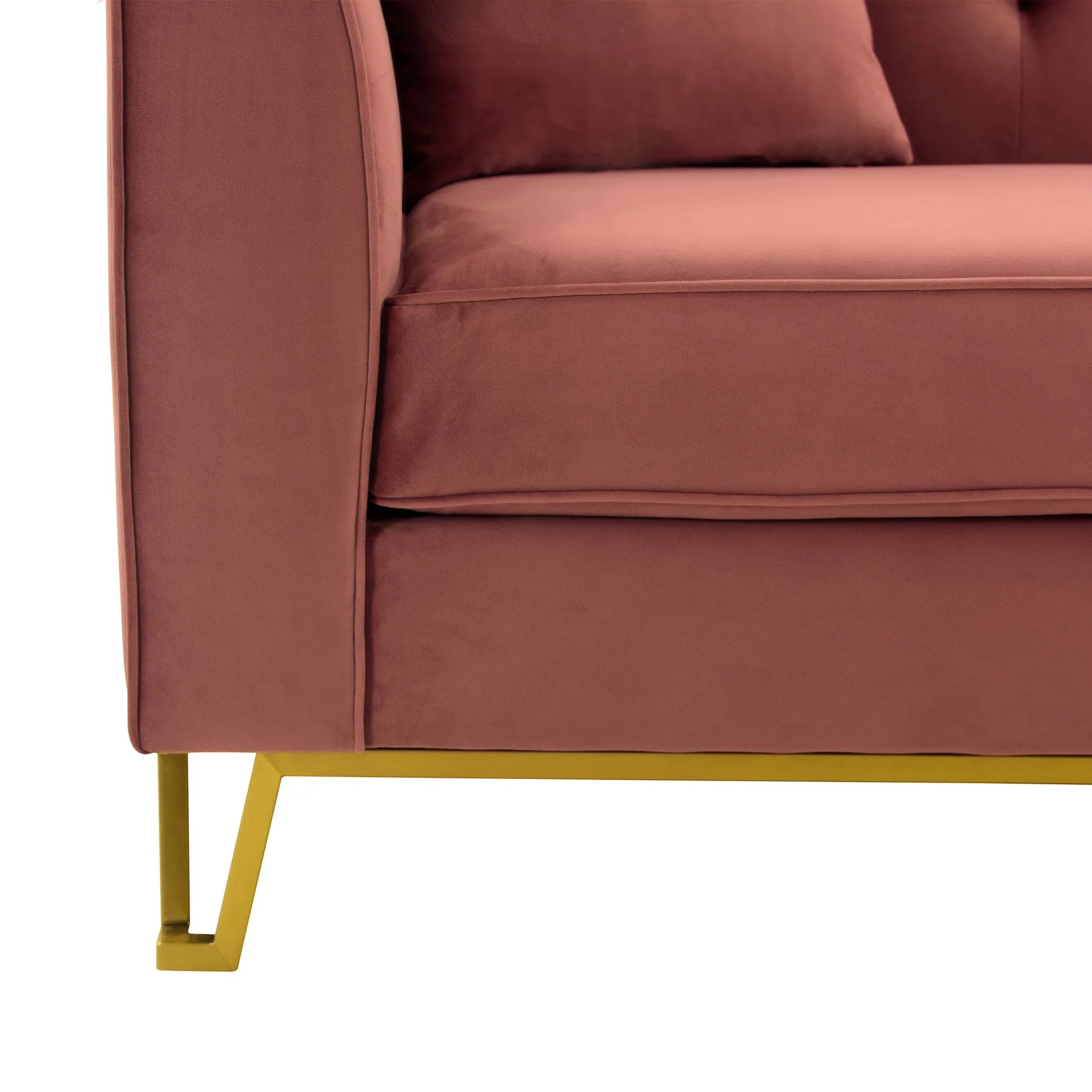Everest 90" Blush Fabric Upholstered Sofa with Brushed Gold Legs - Image 6
