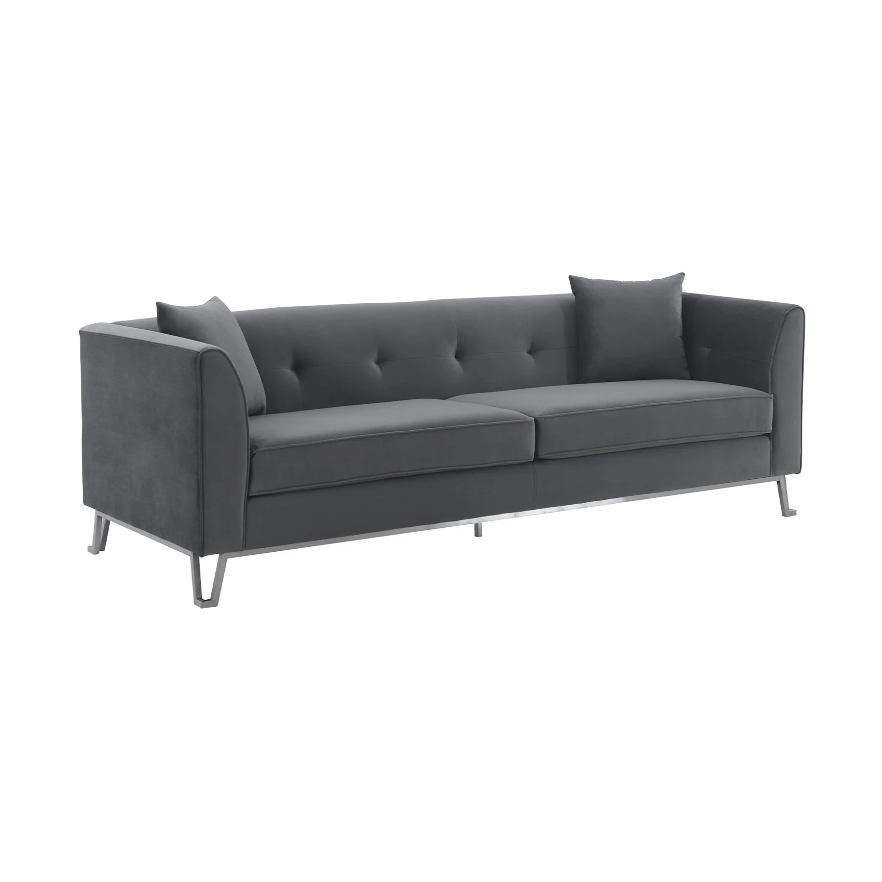 Everest 90" Gray Fabric Upholstered Sofa with Brushed Stainless Steel Legs - Image 2