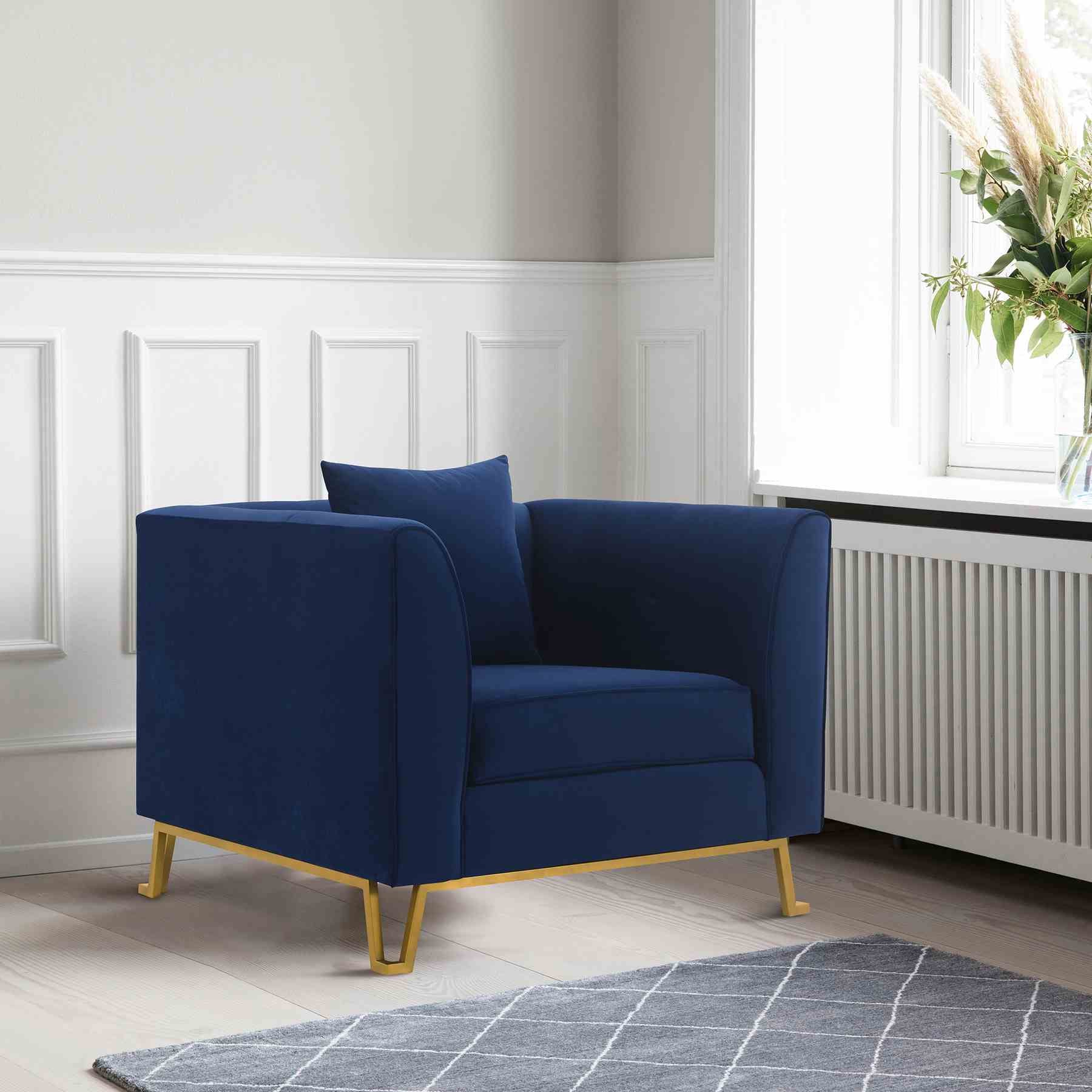 Everest Blue Fabric Upholstered Sofa Accent Chair with Brushed Gold Legs - Image 7