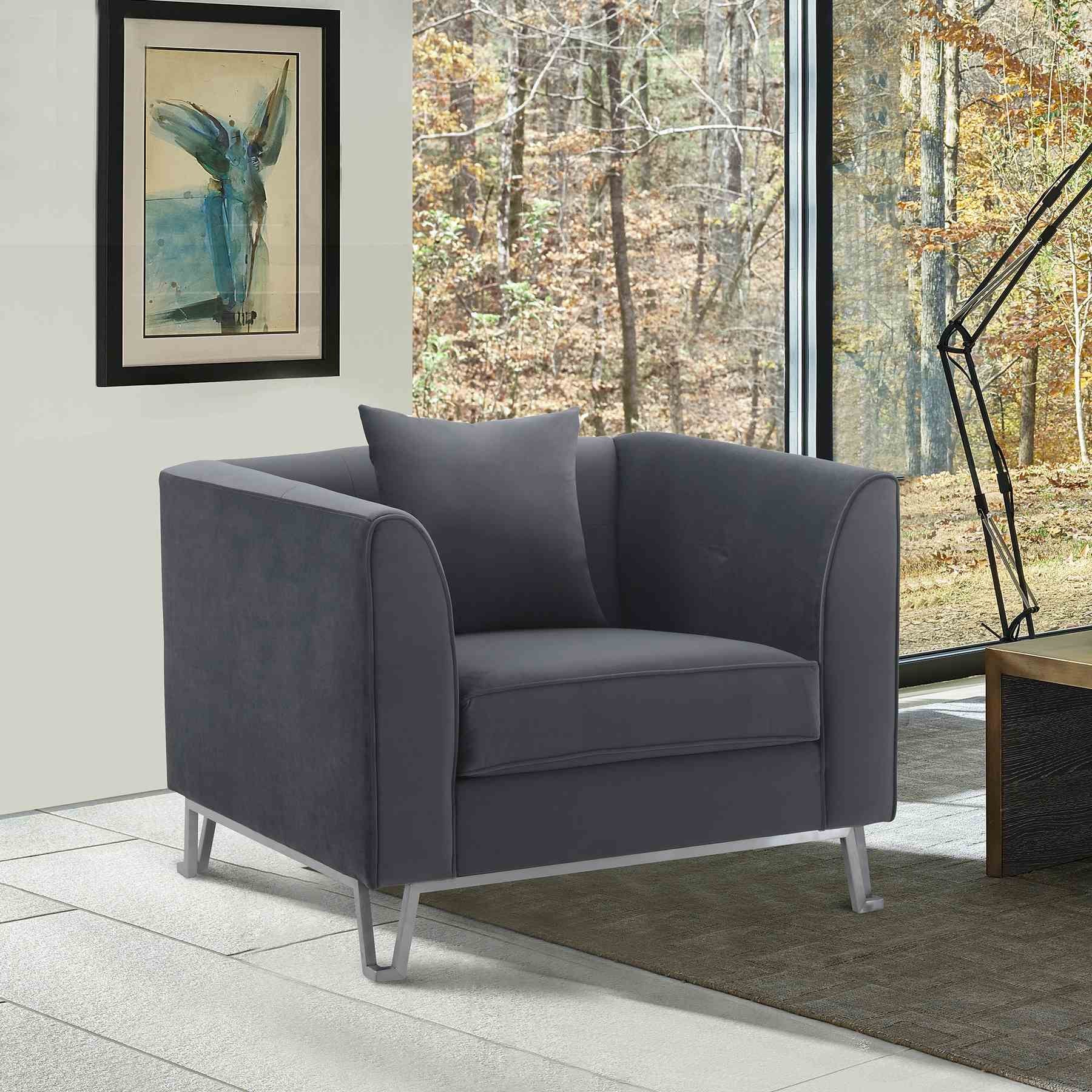 Everest Gray Fabric Upholstered Sofa Accent Chair with Brushed Stainless Steel Legs - Image 6