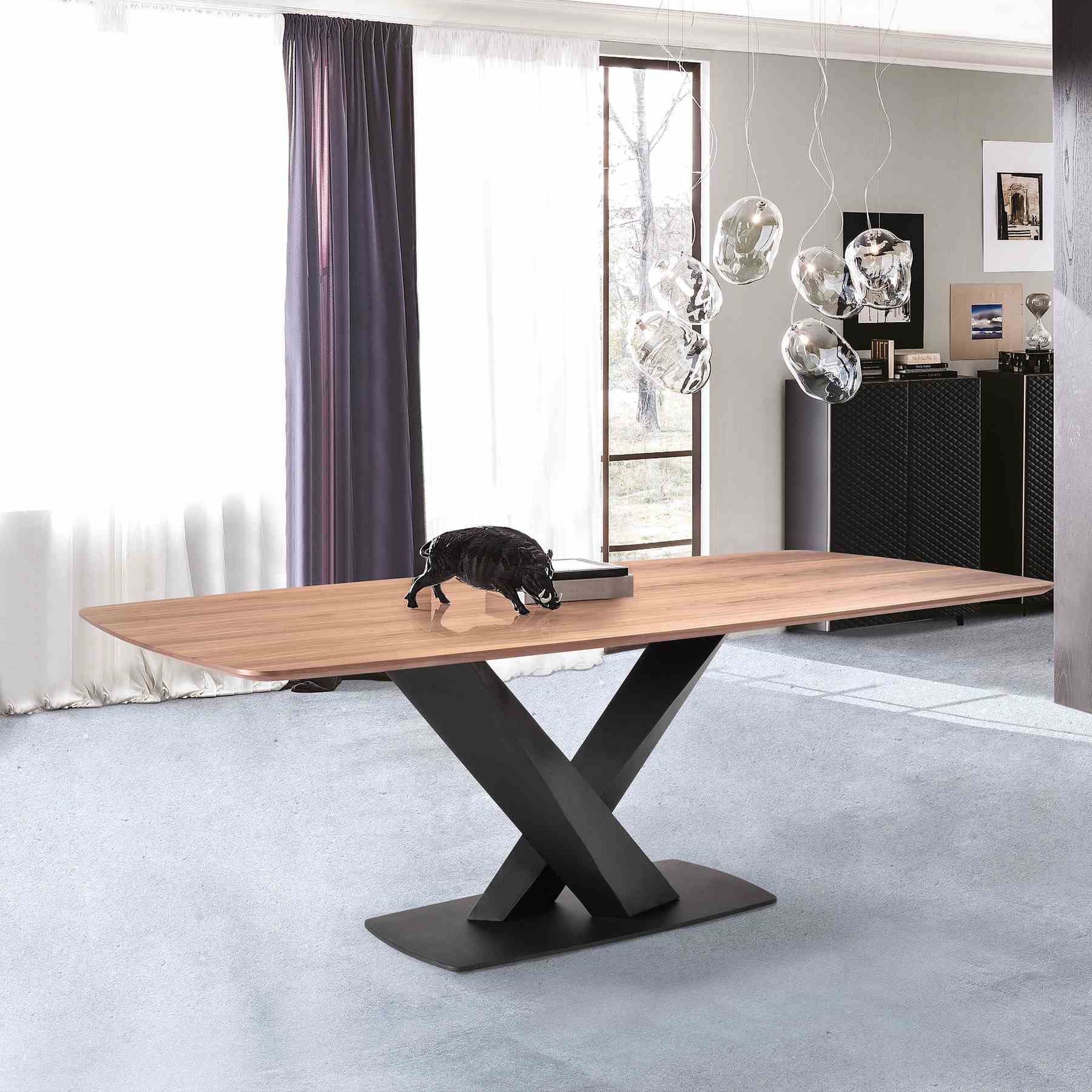 Everett Contemporary Dining Table in Matte Black Finish and Walnut Top - Image 7