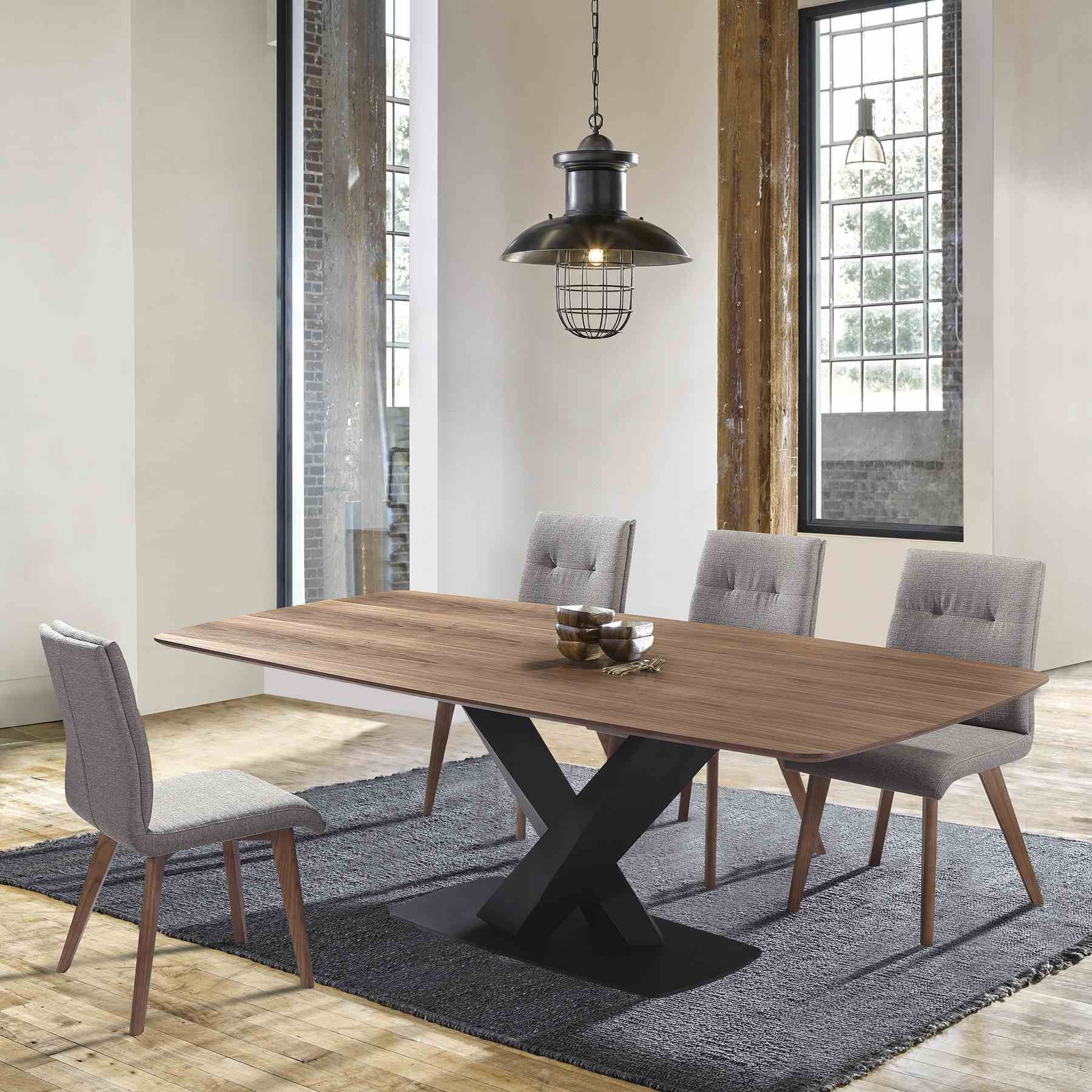 Everett Contemporary Dining Table in Matte Black Finish and Walnut Top - Image 9