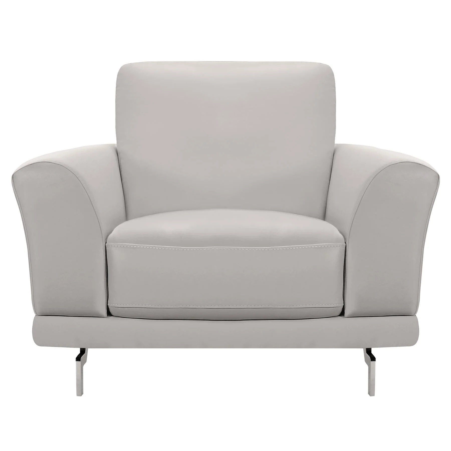 Everly Contemporary Chair in Genuine Dove Gray Leather with Brushed Stainless Steel Legs - Image 2