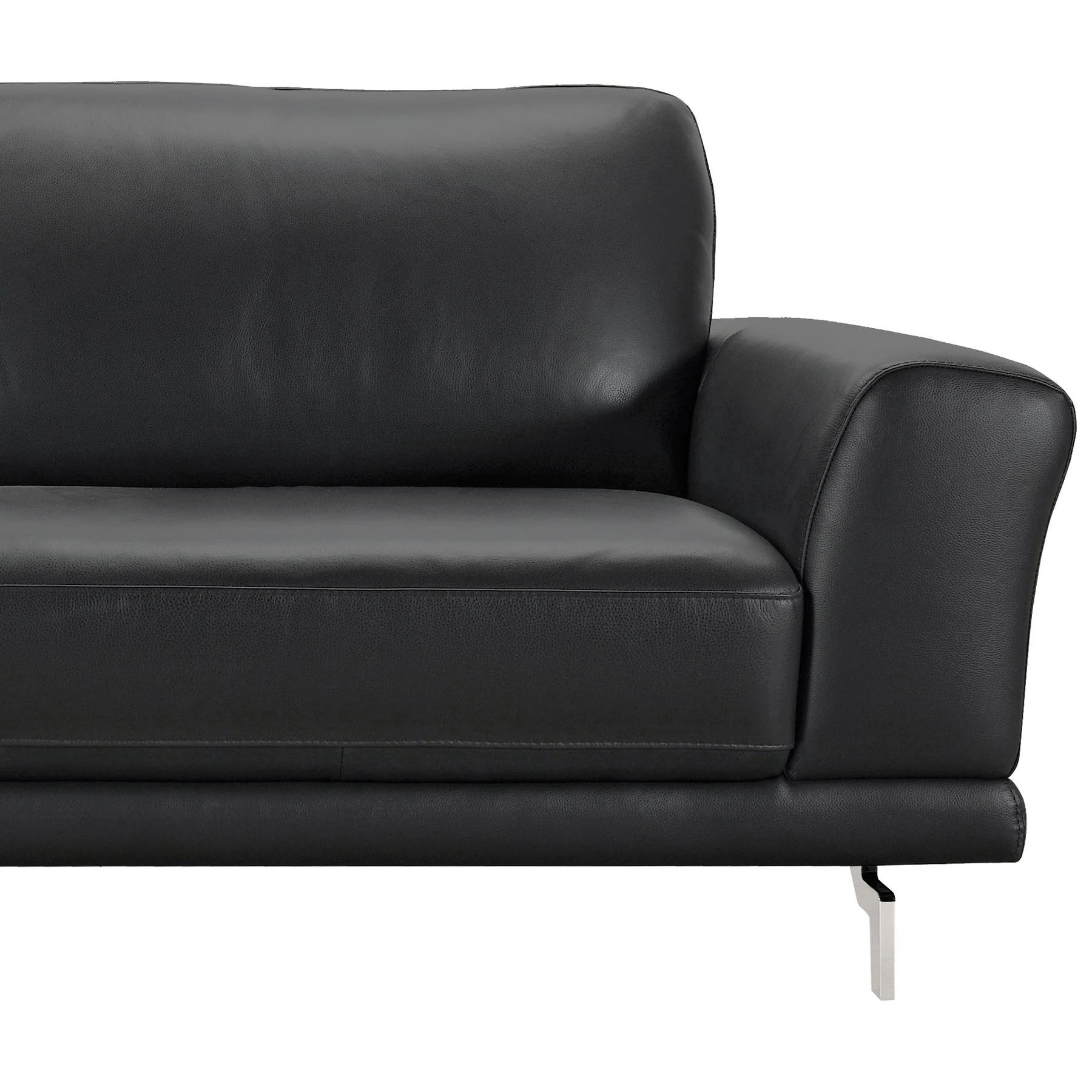 Everly Contemporary Sofa in Genuine Black Leather with Brushed Stainless Steel Legs - Image 3