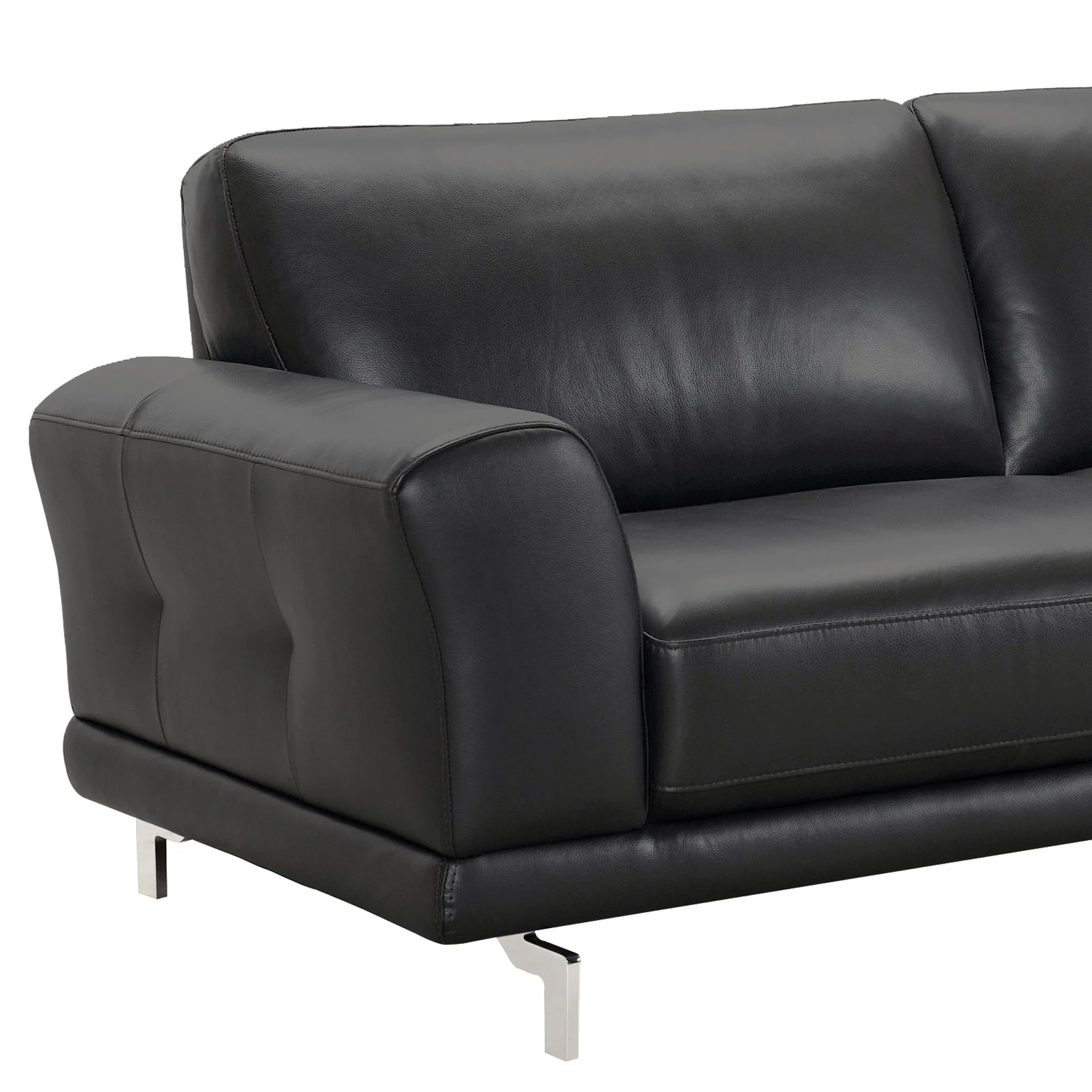 Everly Contemporary Sofa in Genuine Black Leather with Brushed Stainless Steel Legs - Image 4