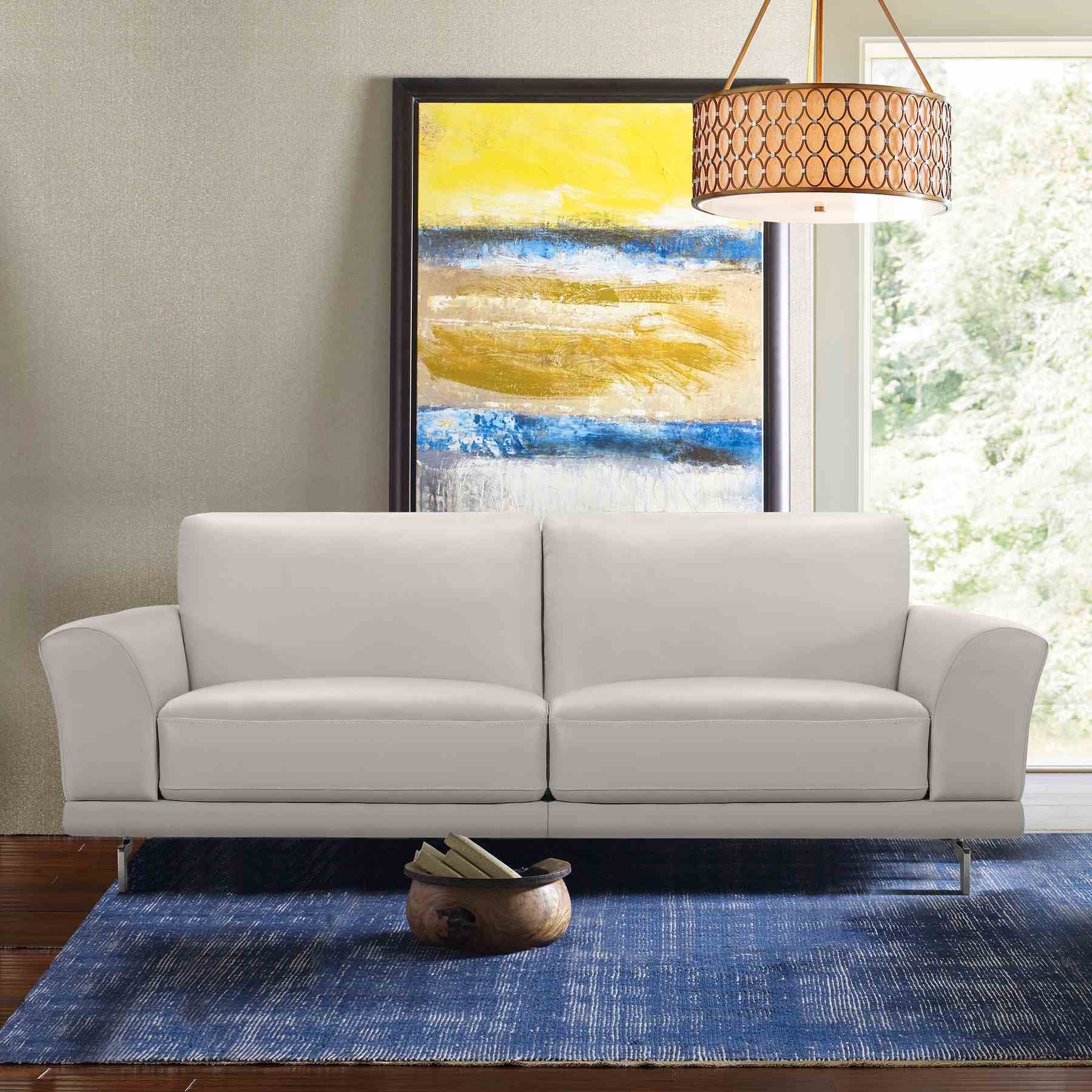Everly Contemporary Sofa in Genuine Dove Gray Leather with Brushed Stainless Steel Legs - Image 5