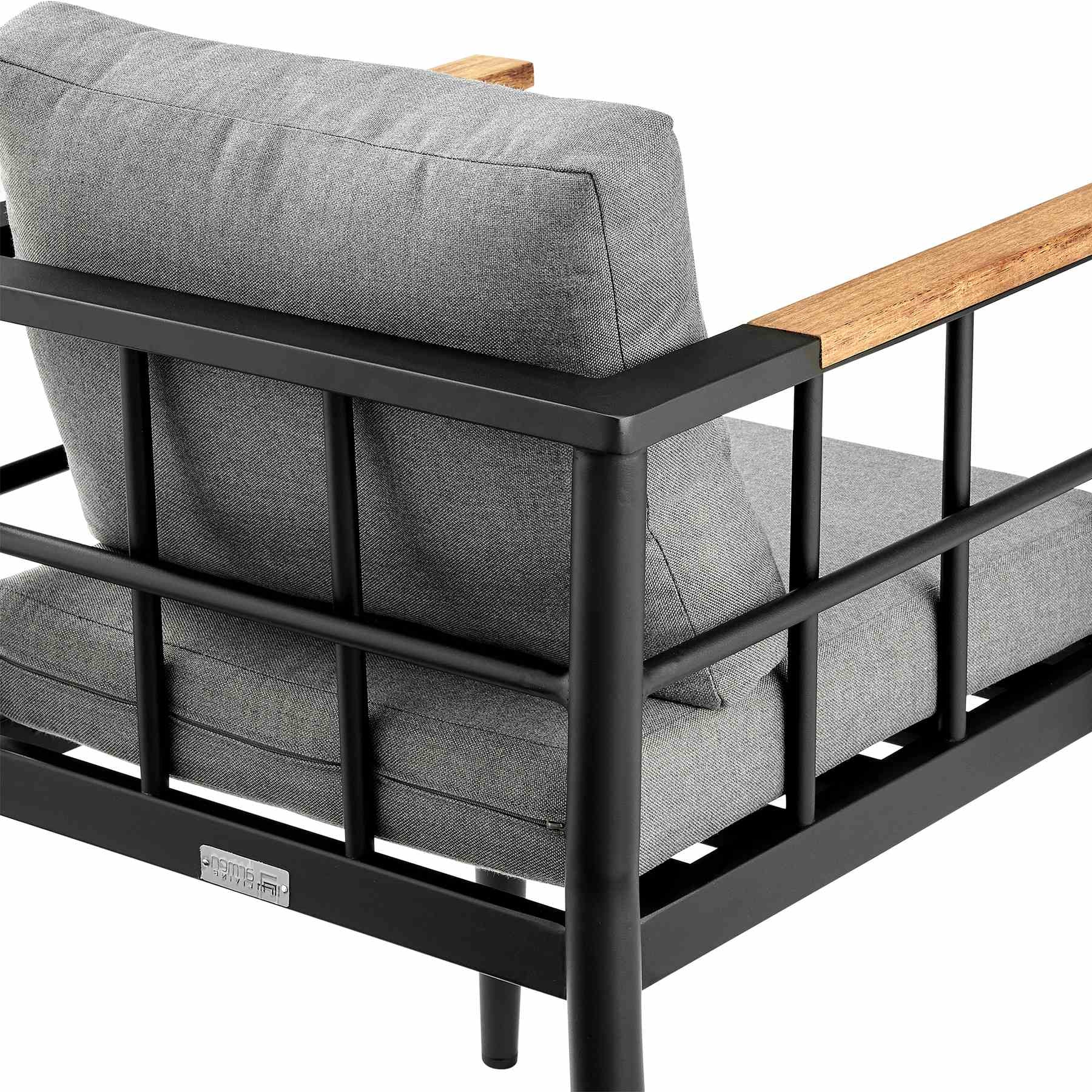 Ezra Outdoor Patio 5-Piece Dining Table Set in Aluminum and Teak with Gray Cushions - Image 6