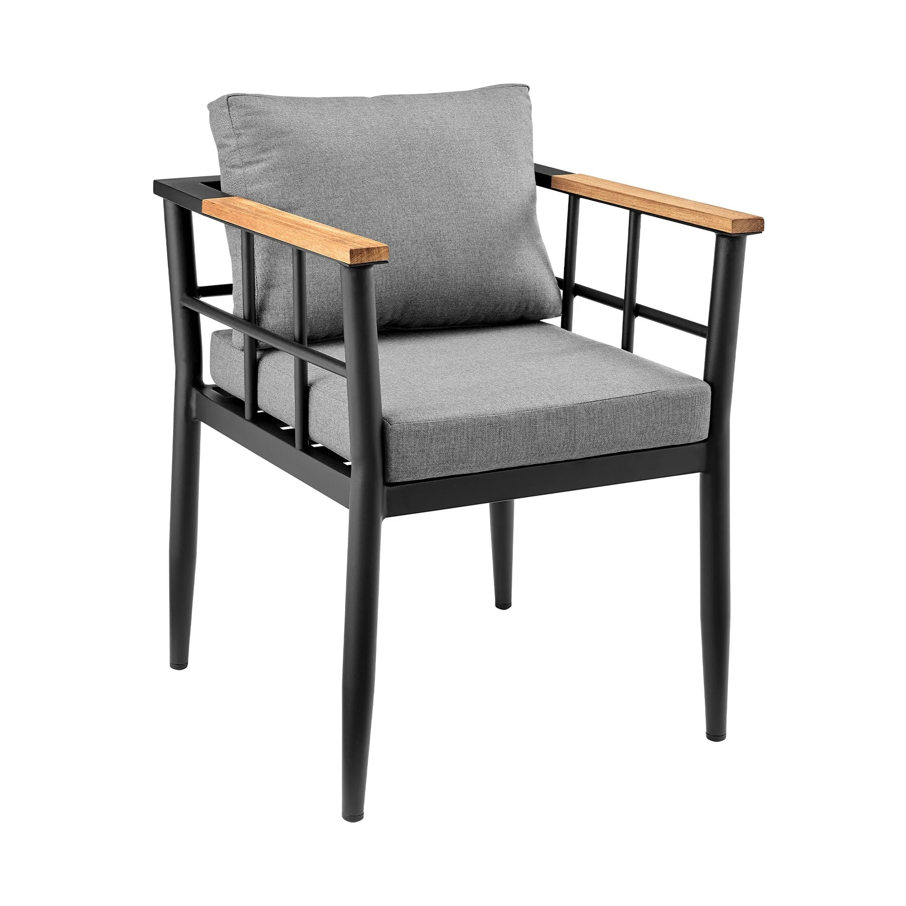 Ezra Outdoor Patio 7-Piece Dining Table Set in Aluminum and Teak with Gray Cushions - Image 2