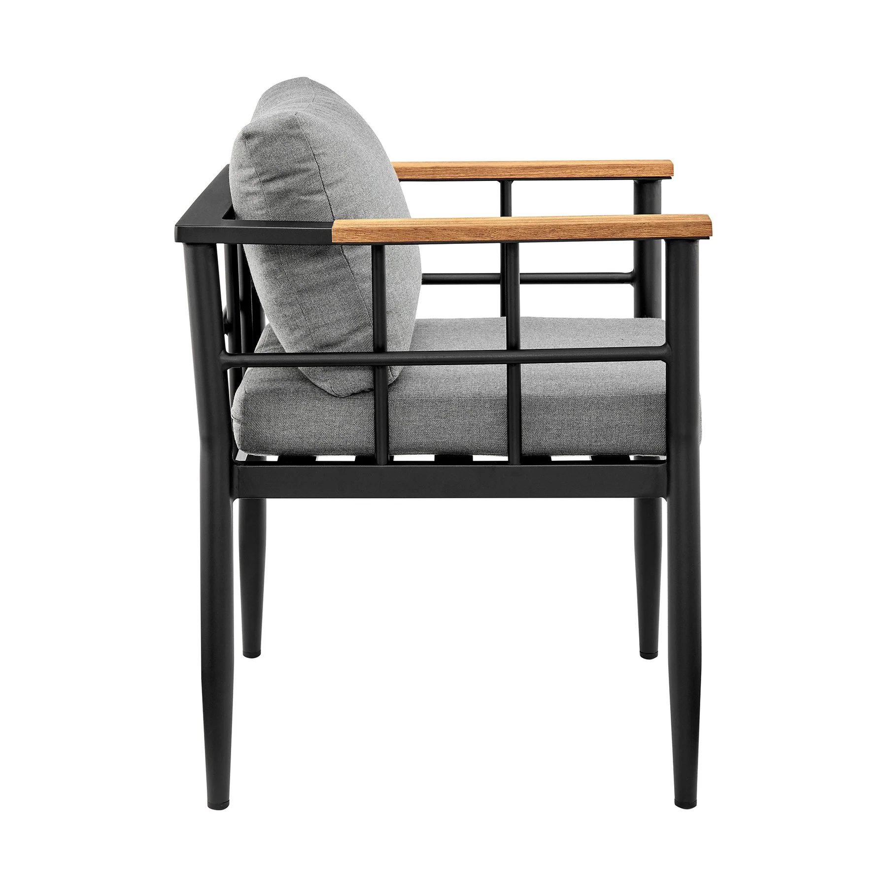 Ezra Outdoor Patio Dining Chair in Aluminum and Teak with Gray Cushions – Set of 2 - Image 4