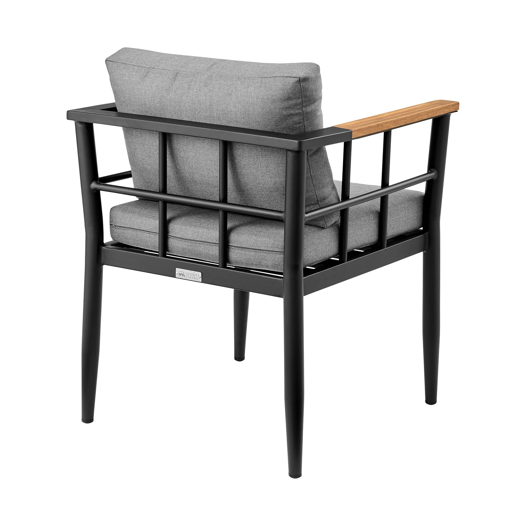 Ezra Outdoor Patio Dining Chair in Aluminum and Teak with Gray Cushions – Set of 2 - Image 5