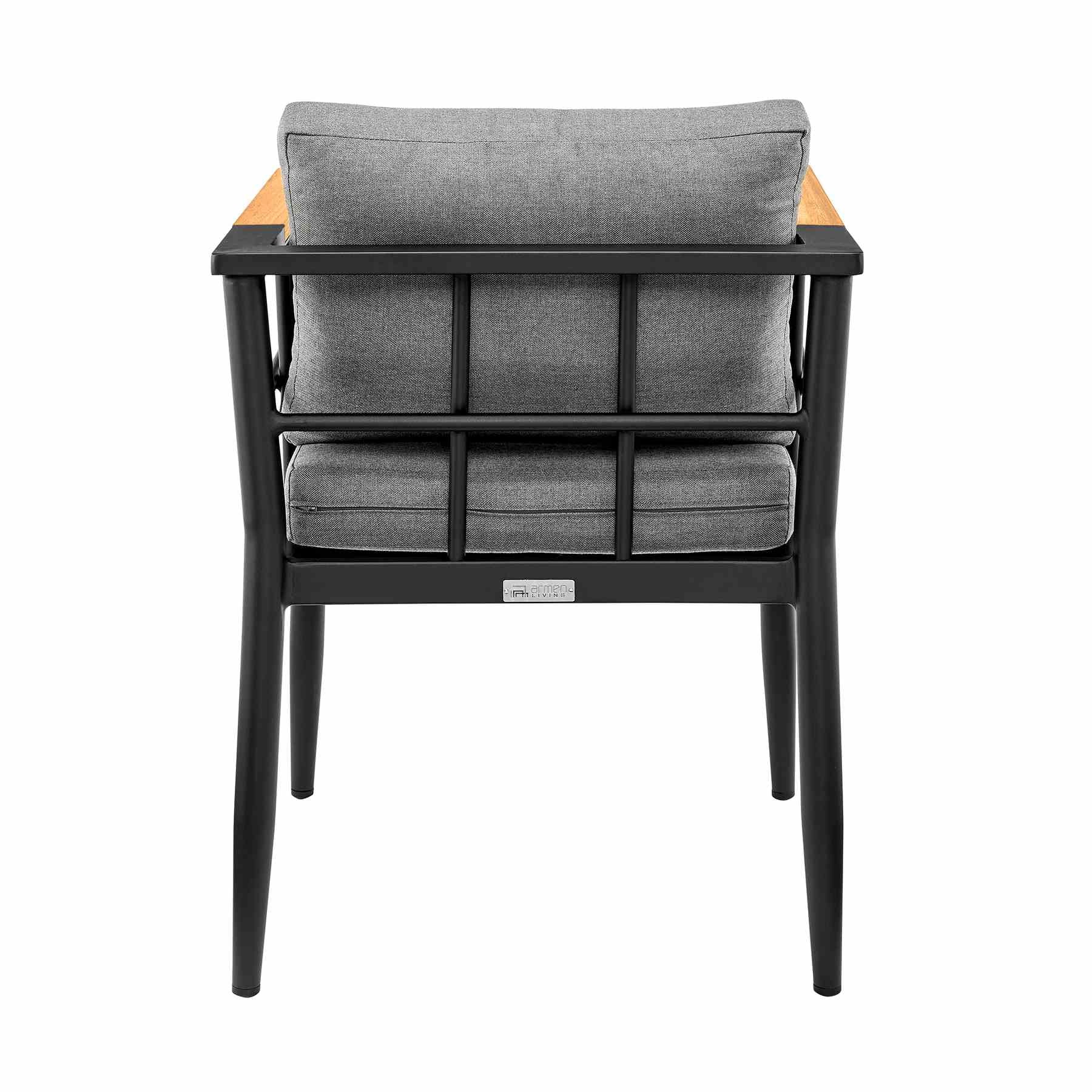 Ezra Outdoor Patio Dining Chair in Aluminum and Teak with Gray Cushions – Set of 2 - Image 6