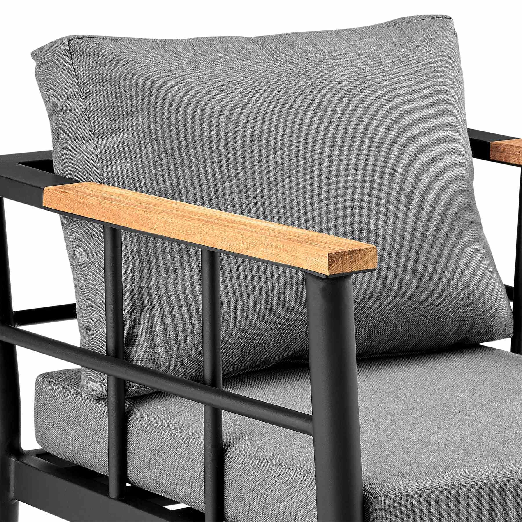 Ezra Outdoor Patio Dining Chair in Aluminum and Teak with Gray Cushions – Set of 2 - Image 7