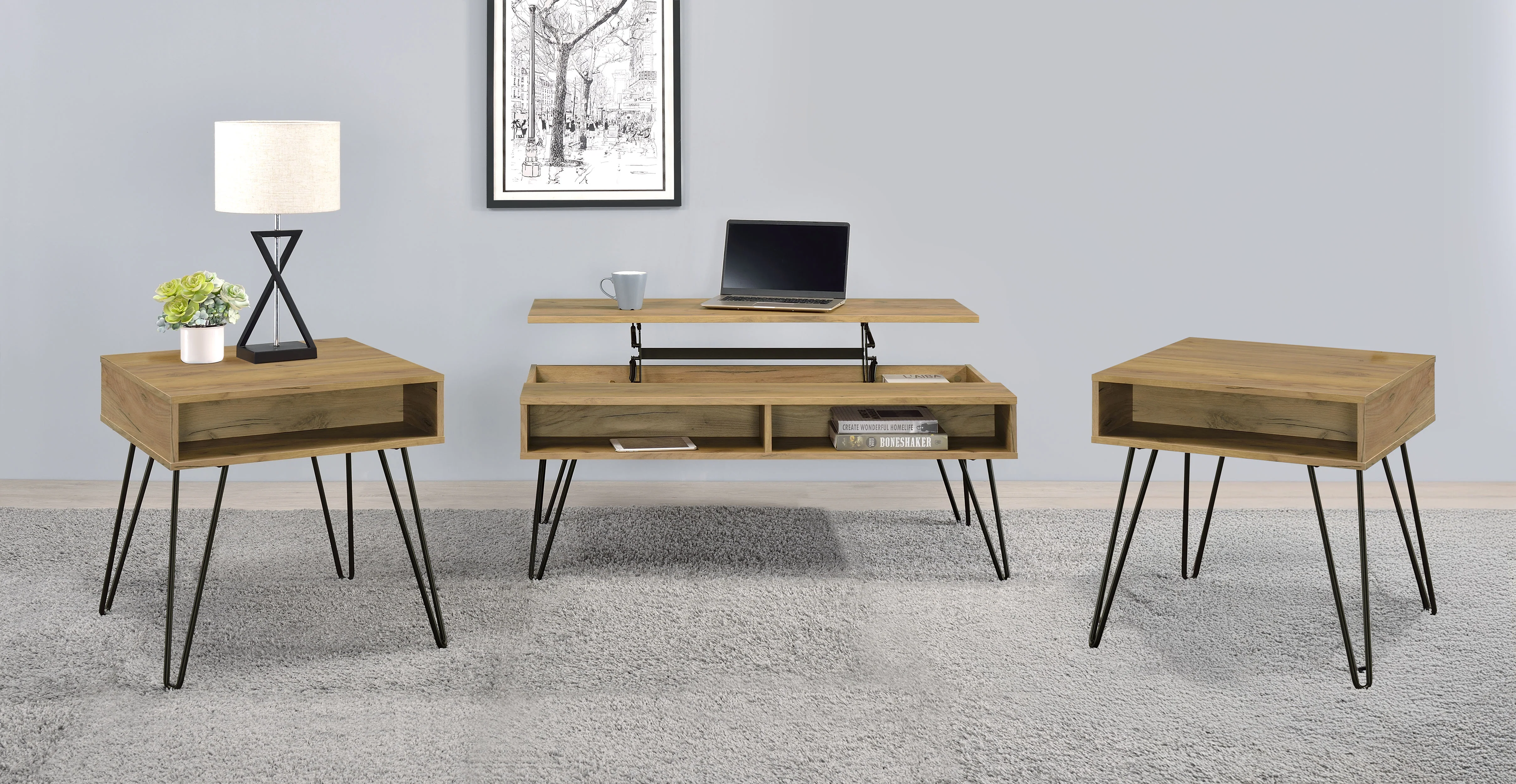 Fanning Lift-Top Coffee Table Set - Image 8