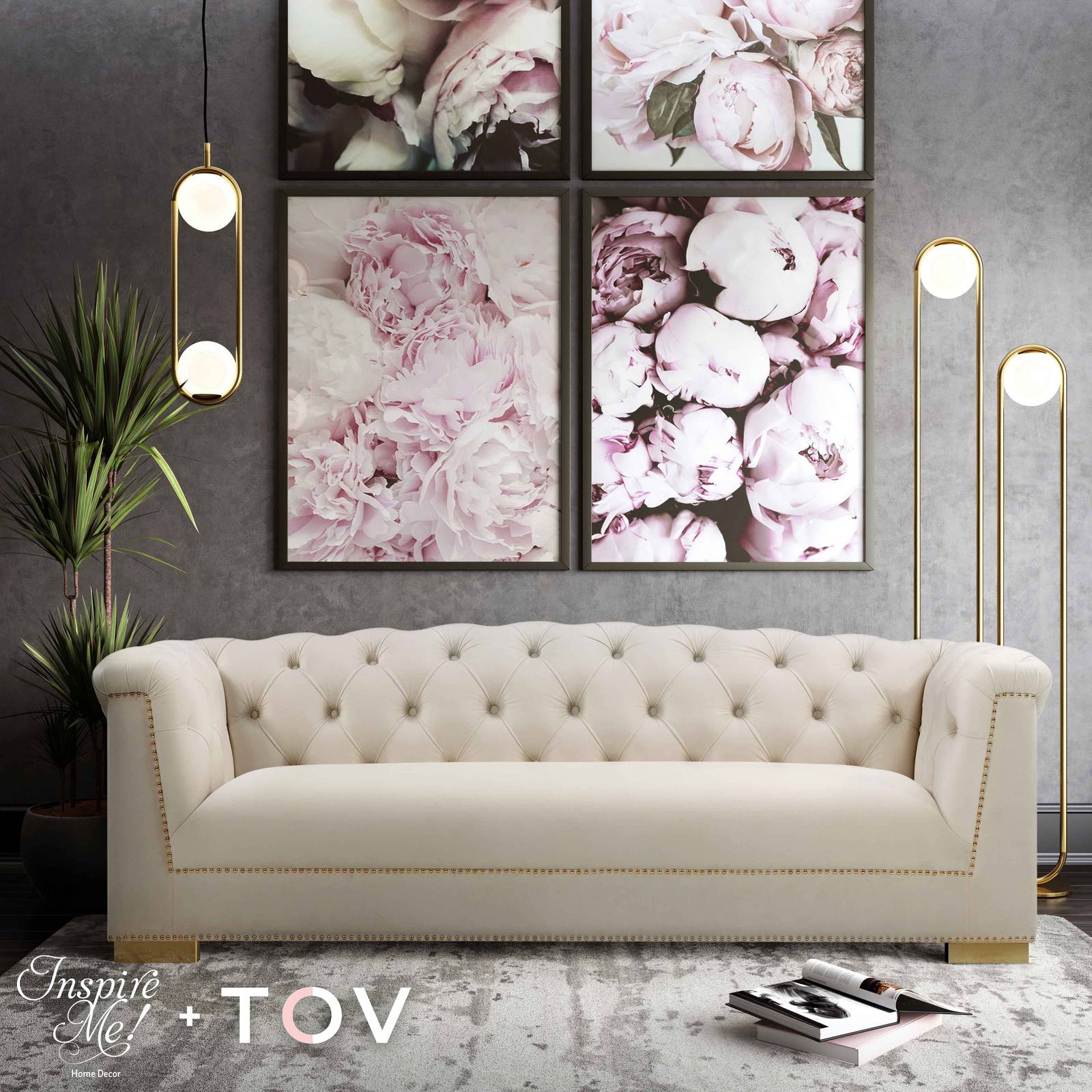 Farah Cream Velvet Sofa - Image 7