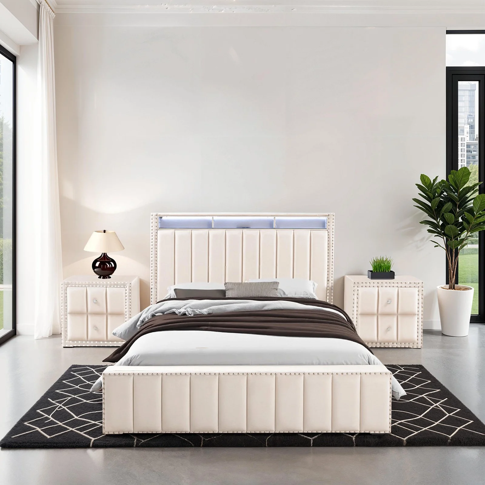 Farese Full Bed, Beige - Image 2