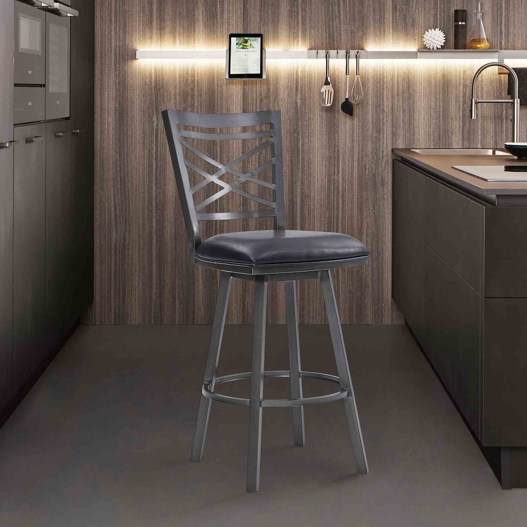 Fargo 26" Counter Height Metal Barstool in Mineral Finish with Black Faux Leather - Image 7