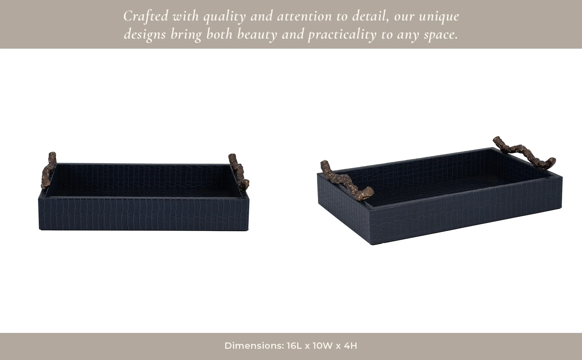 Faux Leather, 16" Copenhagen Tray, Navy/gold - Image 11