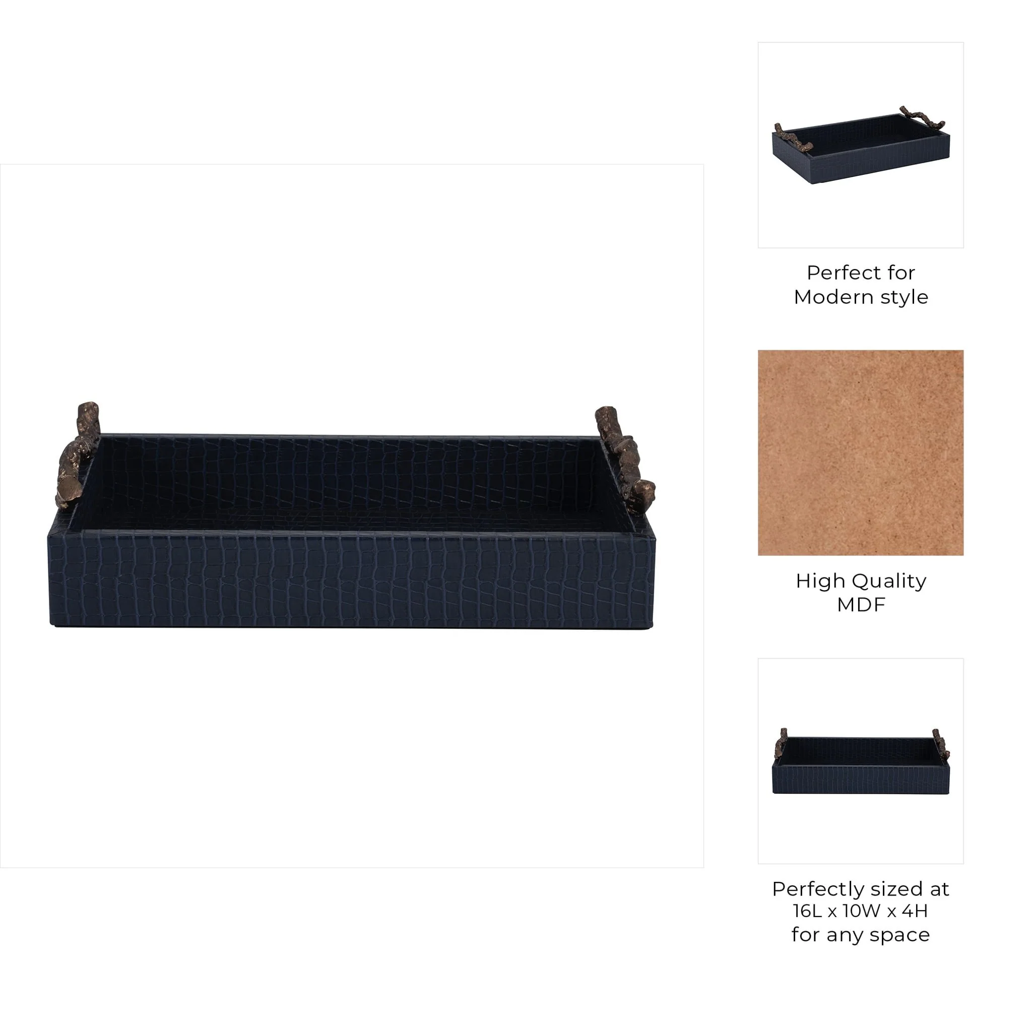 Faux Leather, 16" Copenhagen Tray, Navy/gold - Image 8