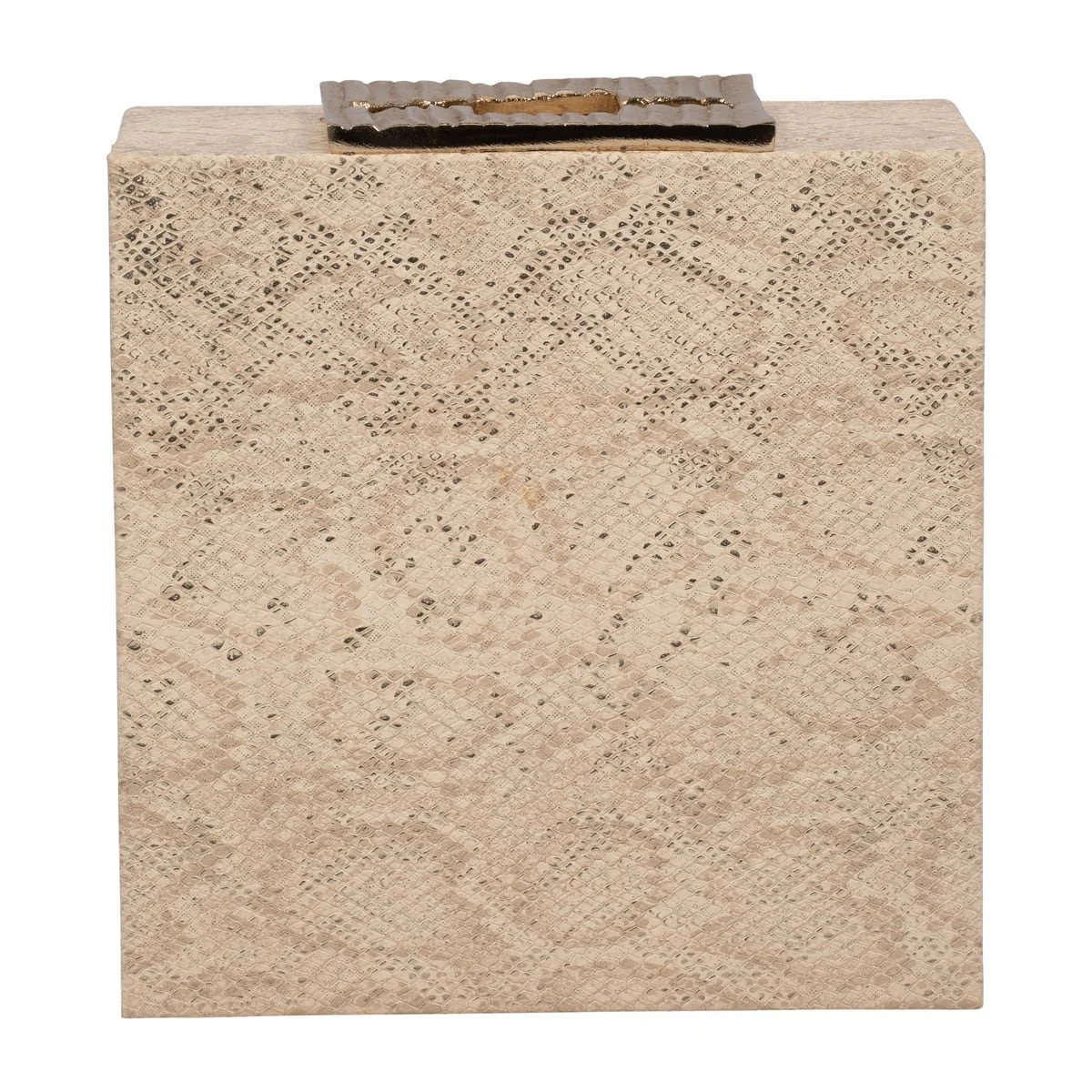 Faux Leather, 8" Square Metallic Box, Nude - Image 2