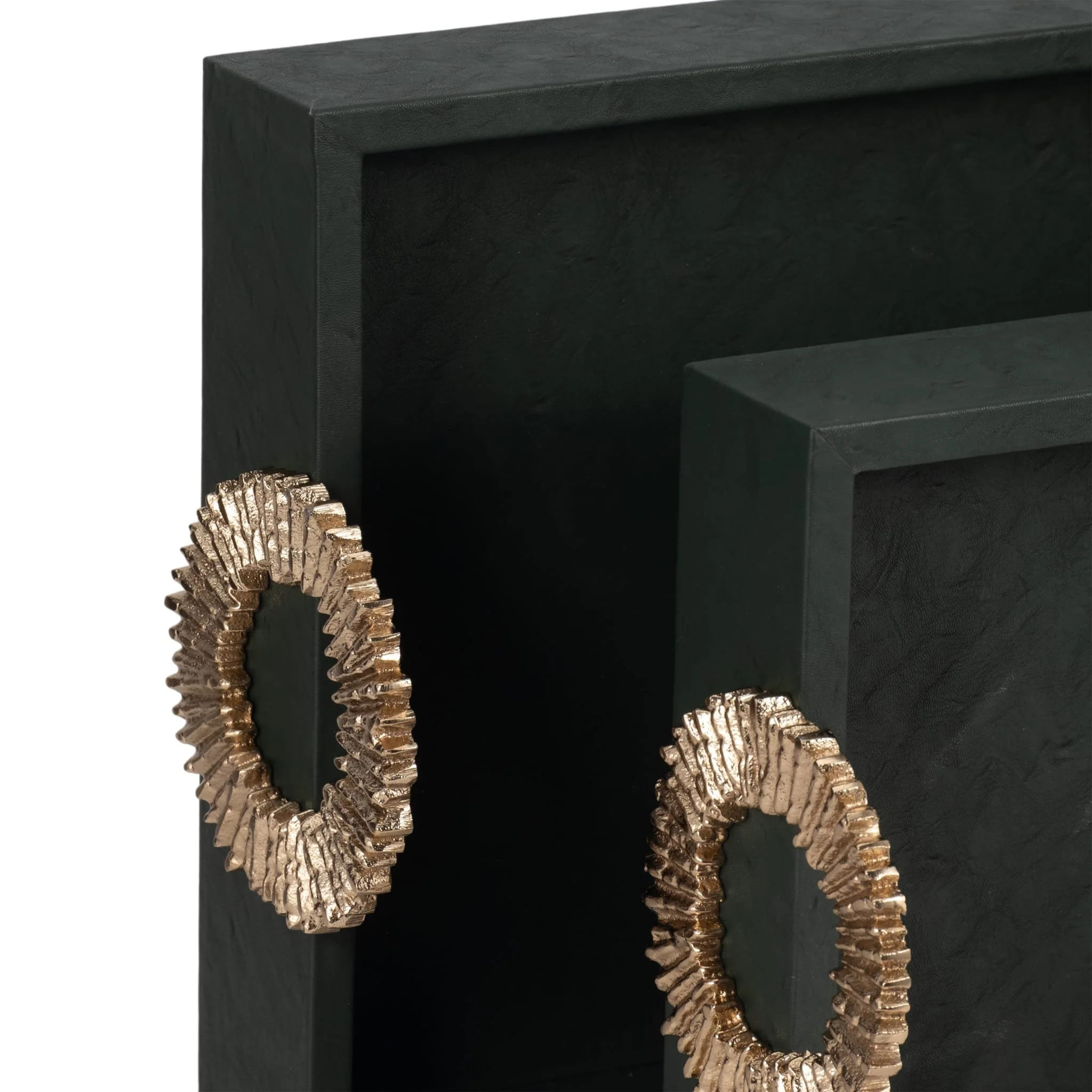Faux Leather, S/2 16/18" 5th Ave Trays, Green/gold - Image 6