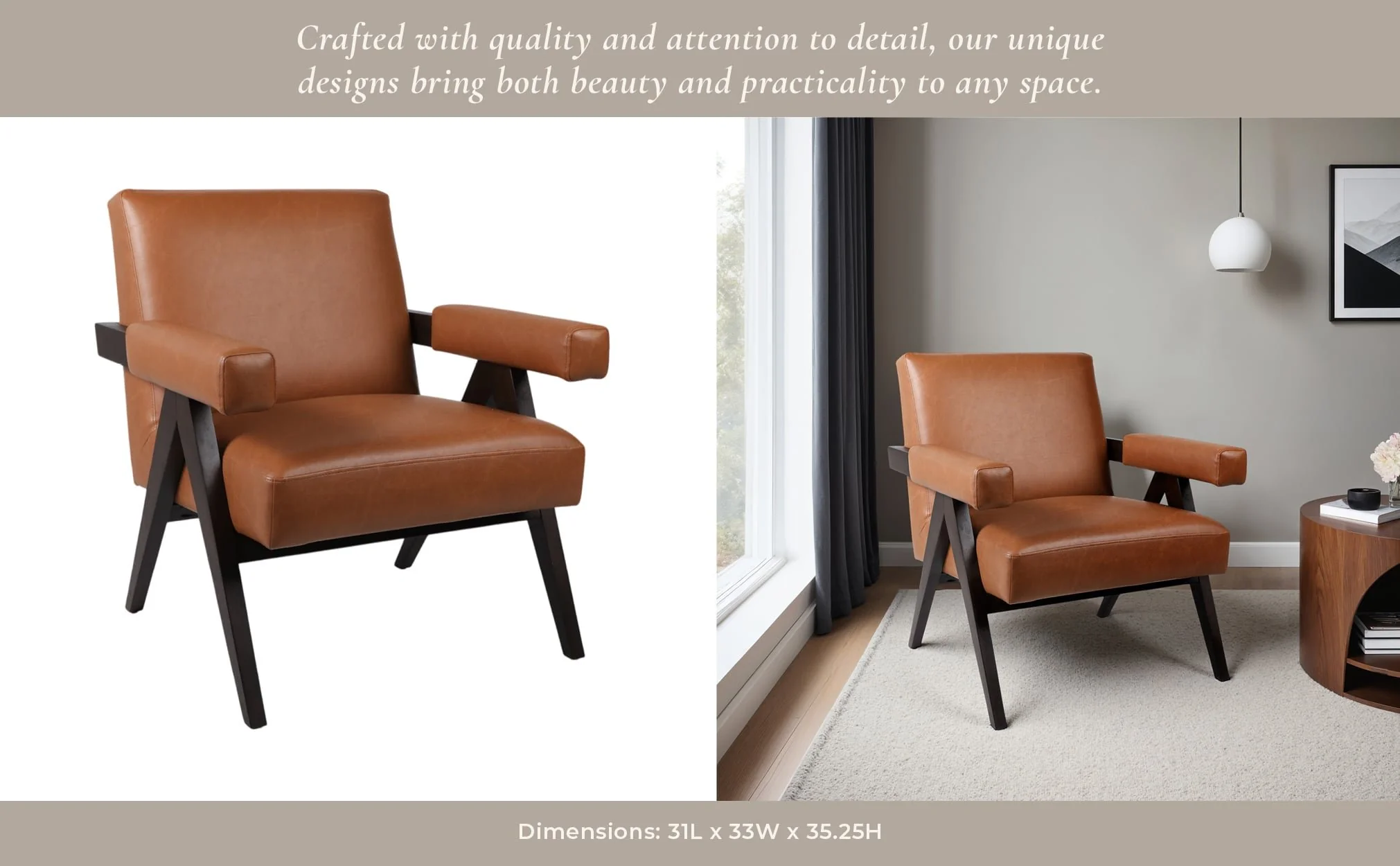 Faux Leather Scandinavian Chair, Brown - Image 10