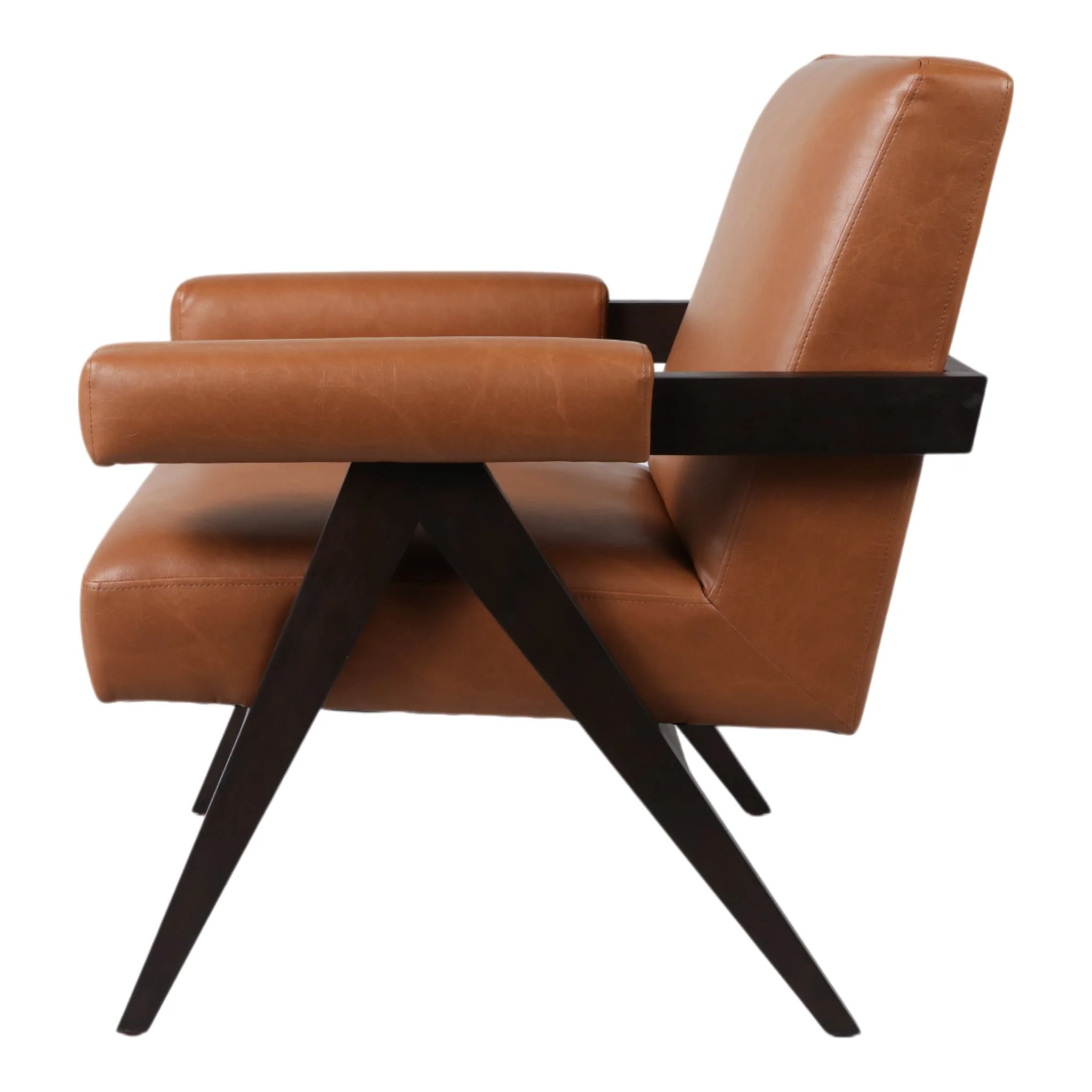 Faux Leather Scandinavian Chair, Brown - Image 3